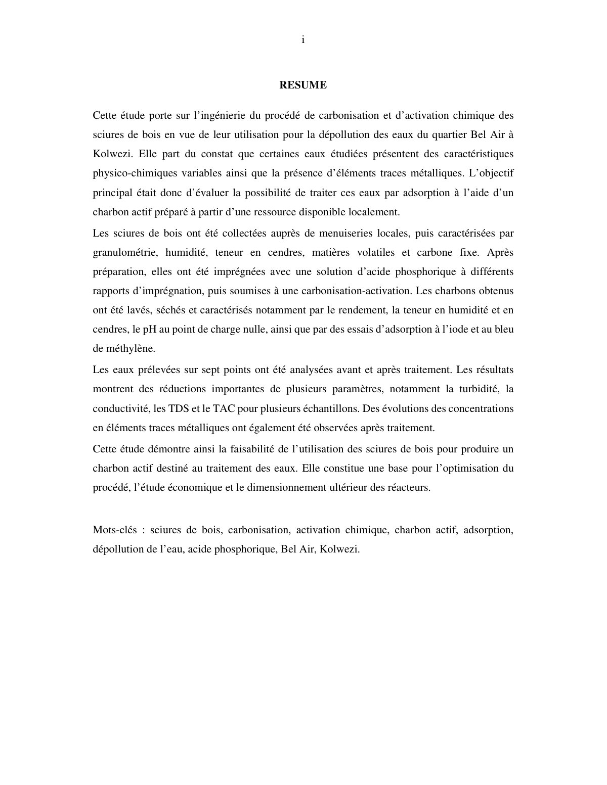 First page of memoire Ngoy Mbayo Honoré 2