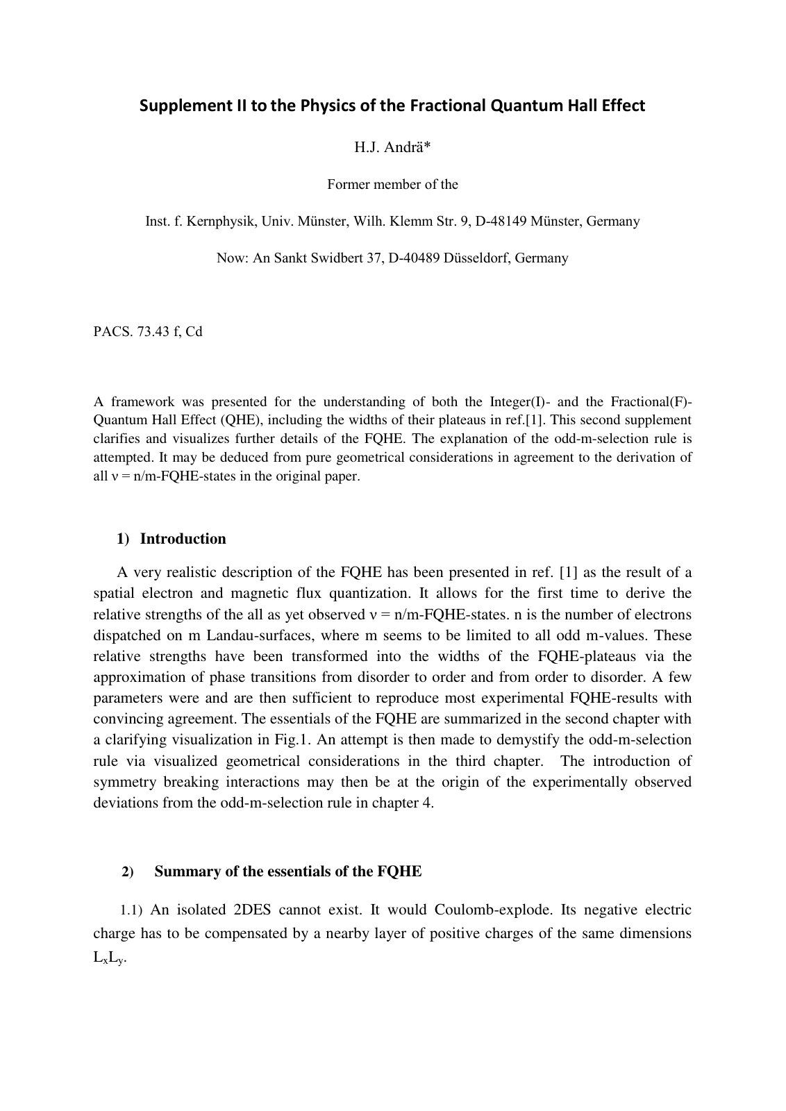 First page of Supplement II to the Physics of the Fractional Quantum Hall Effect