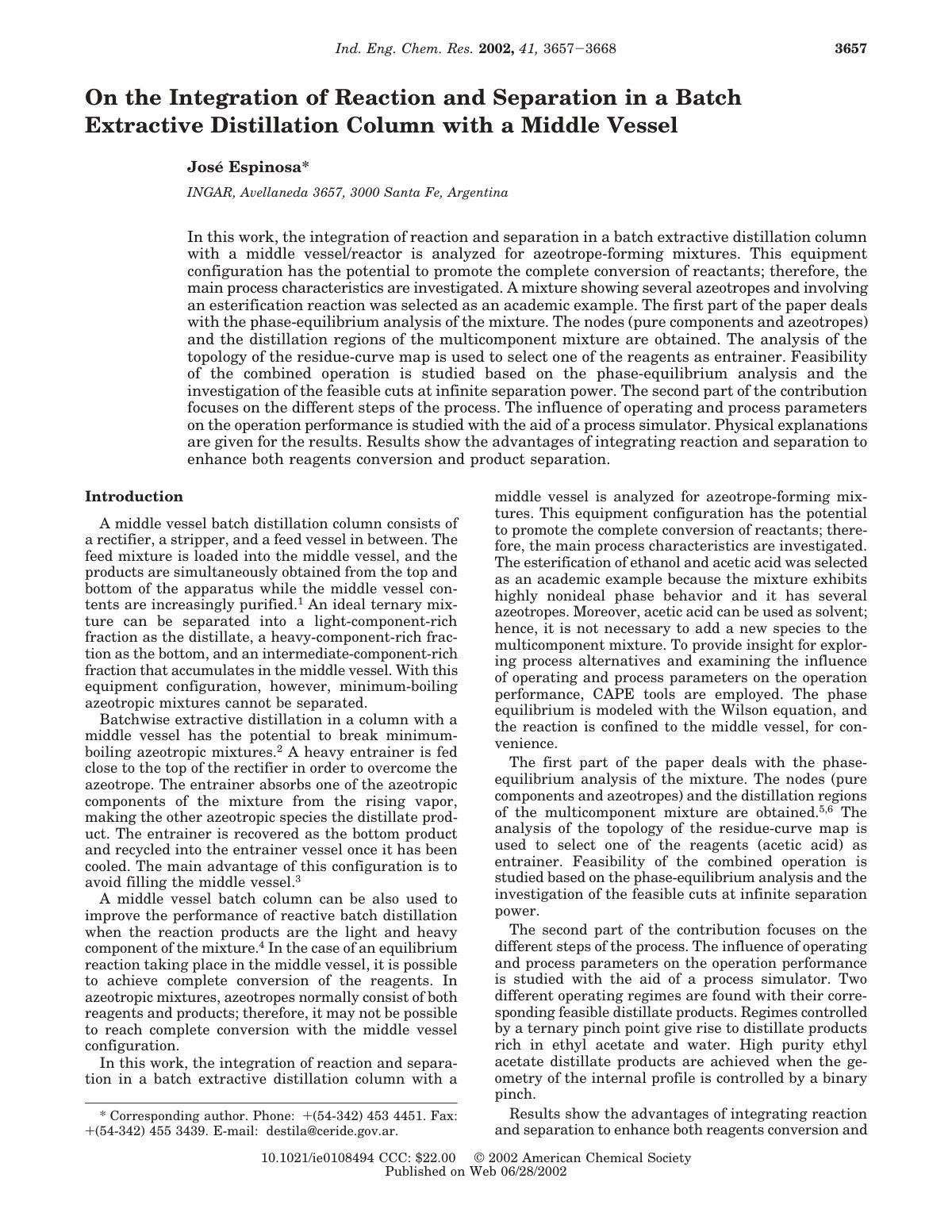 First page of On the Integration of Reaction and Separ