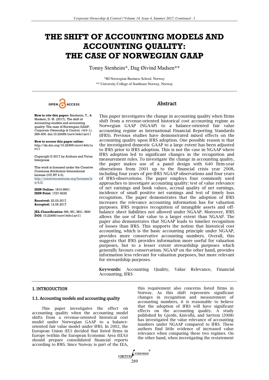 First page of The shift of accounting models and accou