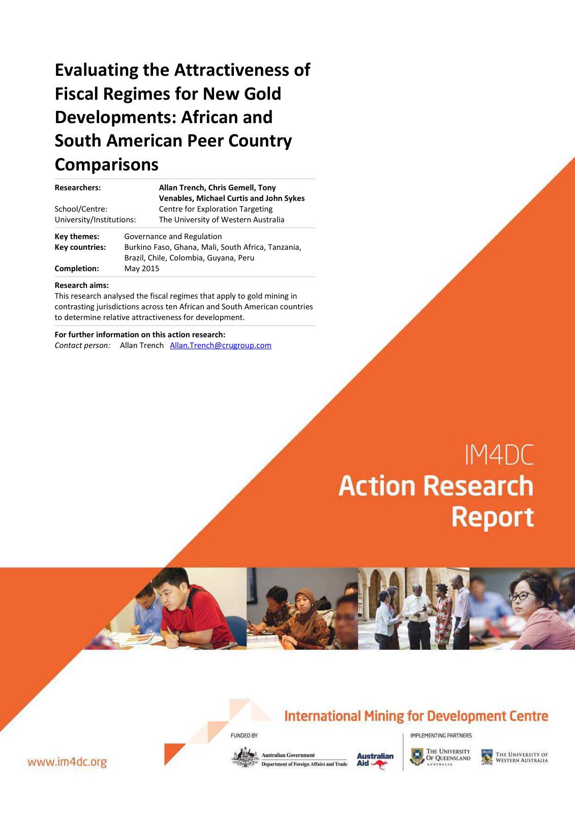 First page of Evaluating the Attractiveness of Fiscal Regimes for New Gold Developments: African and South American Peer Country Comparisons