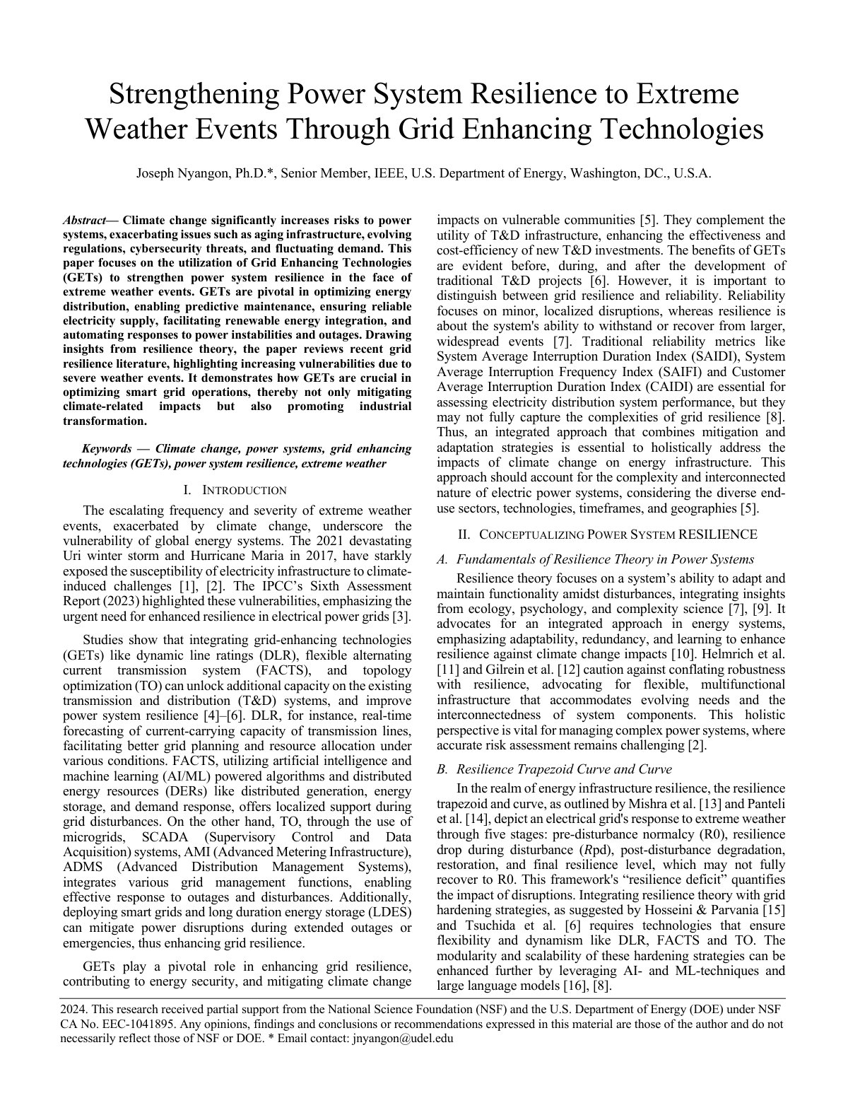 First page of Strengthening Power System Resilience to Extreme Weather Events Through Grid Enhancing Technologies