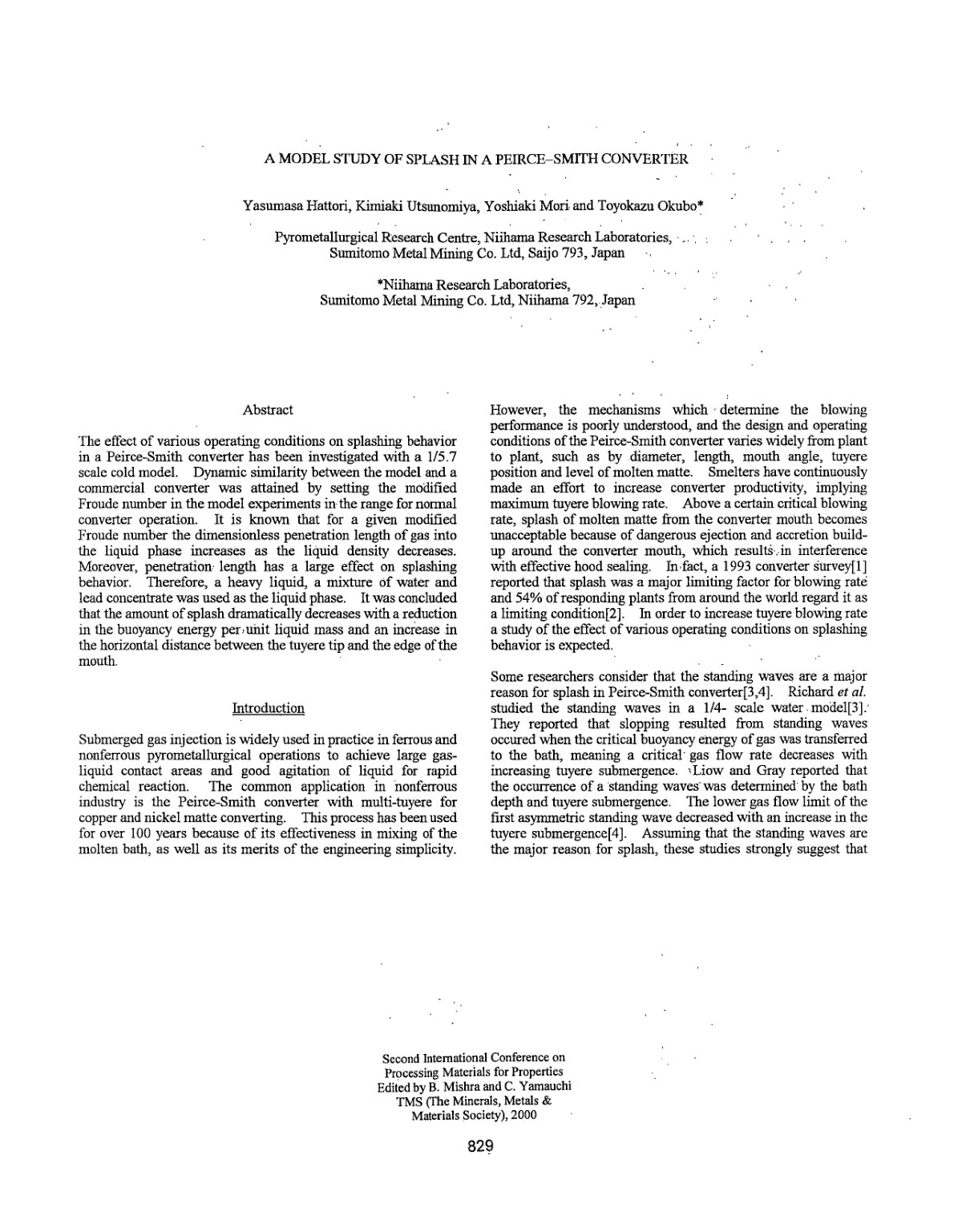 First page of A MODEL STUDY OF SPLASH IN A PEIRCE-SMITH CONVERTER