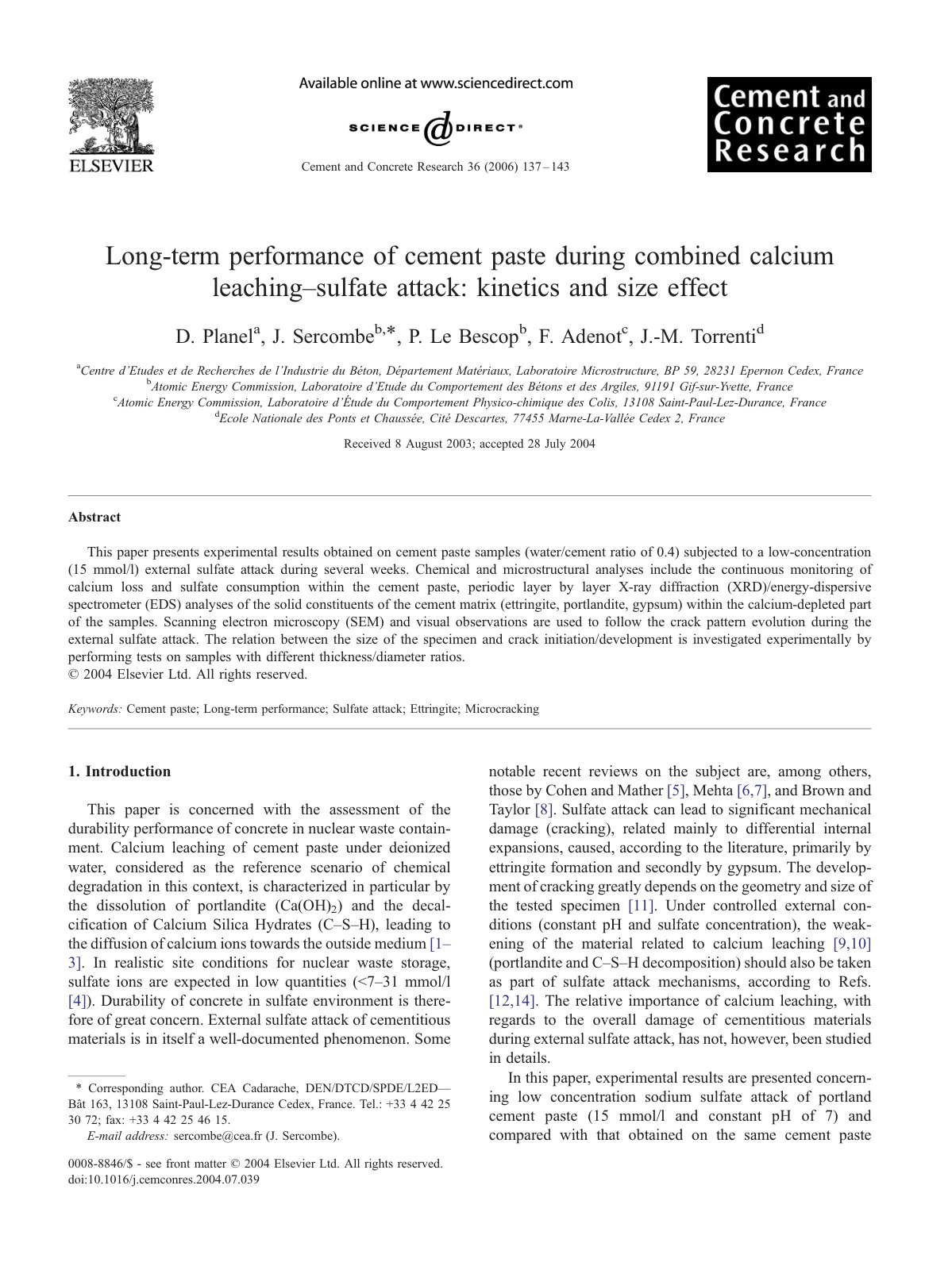 First page of Long term performance of cement paste du