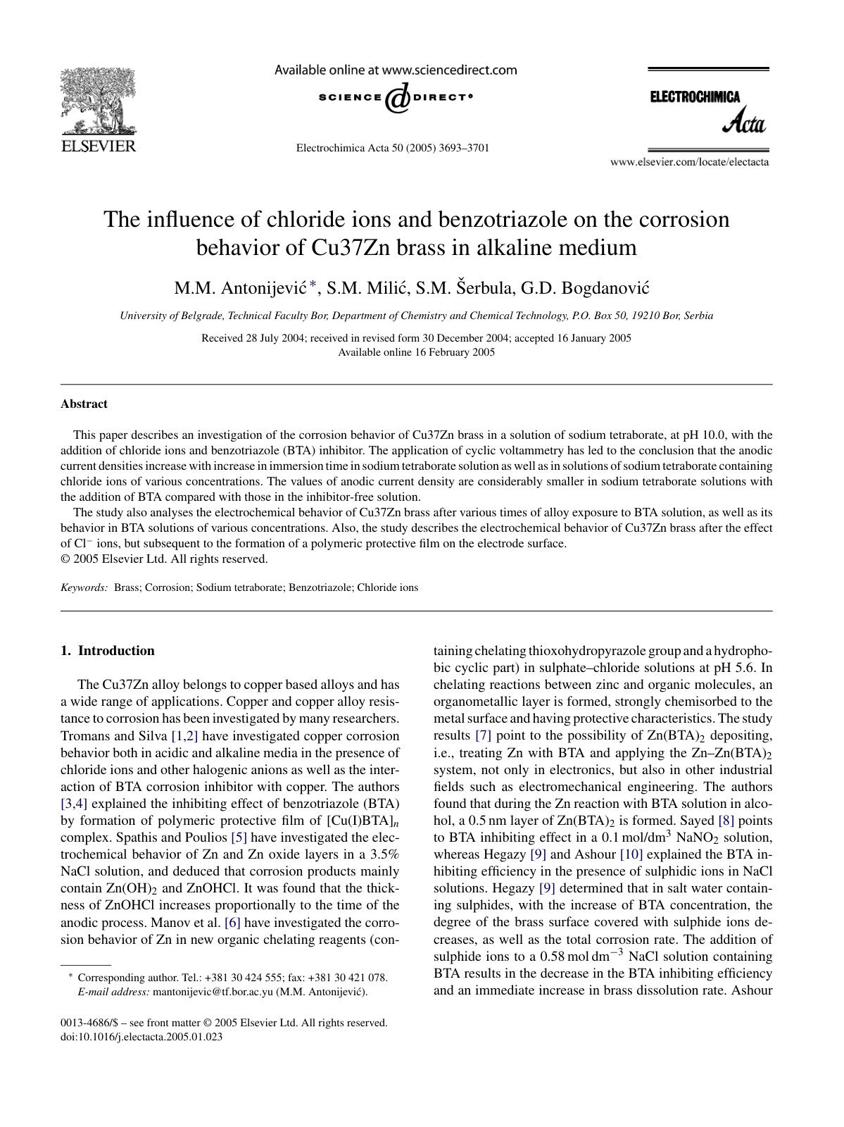 First page of The influence of chloride ions and benzo
