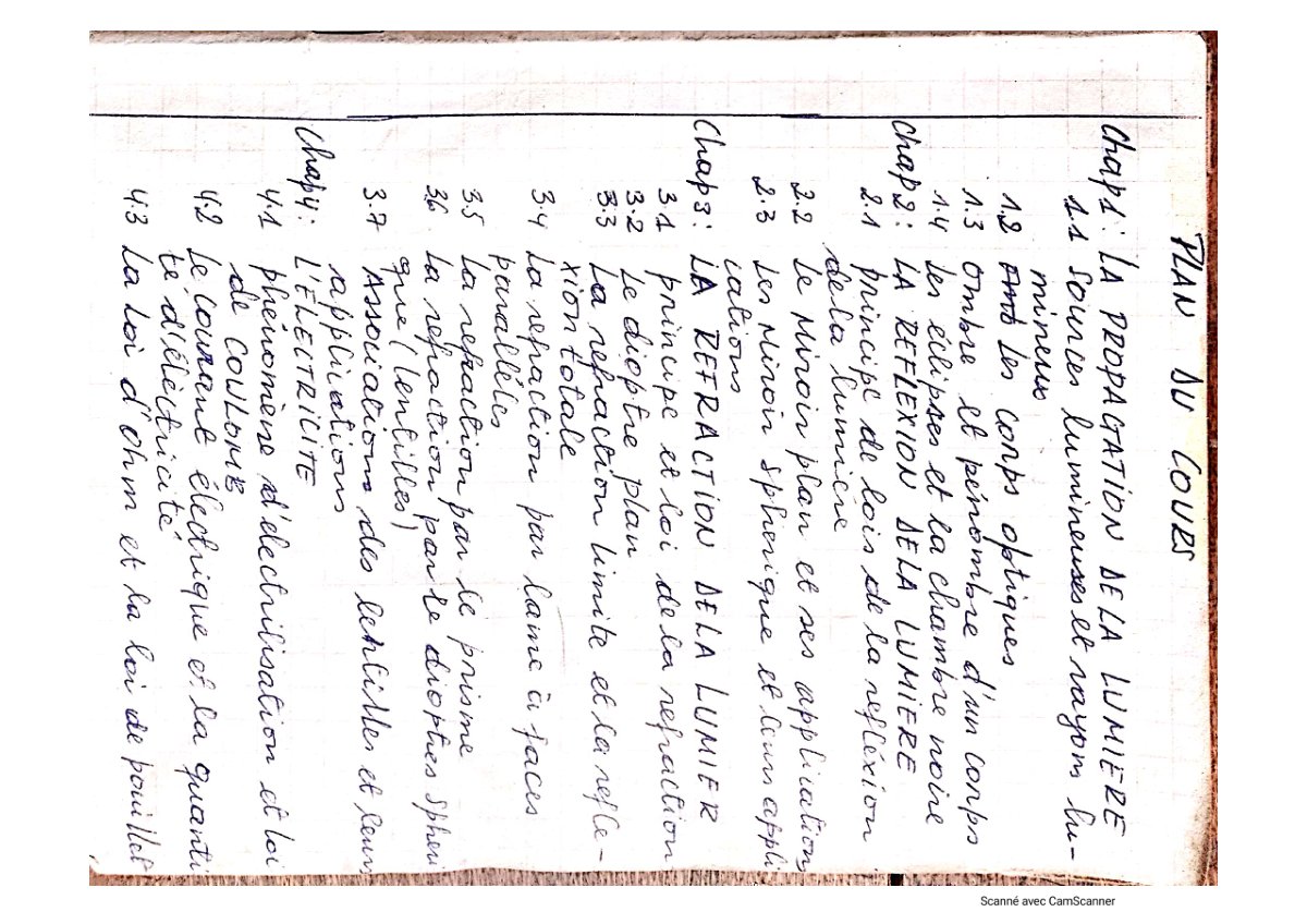 First page of COURS DE PHYSIQUE OPTIQUE 3eme PEDA