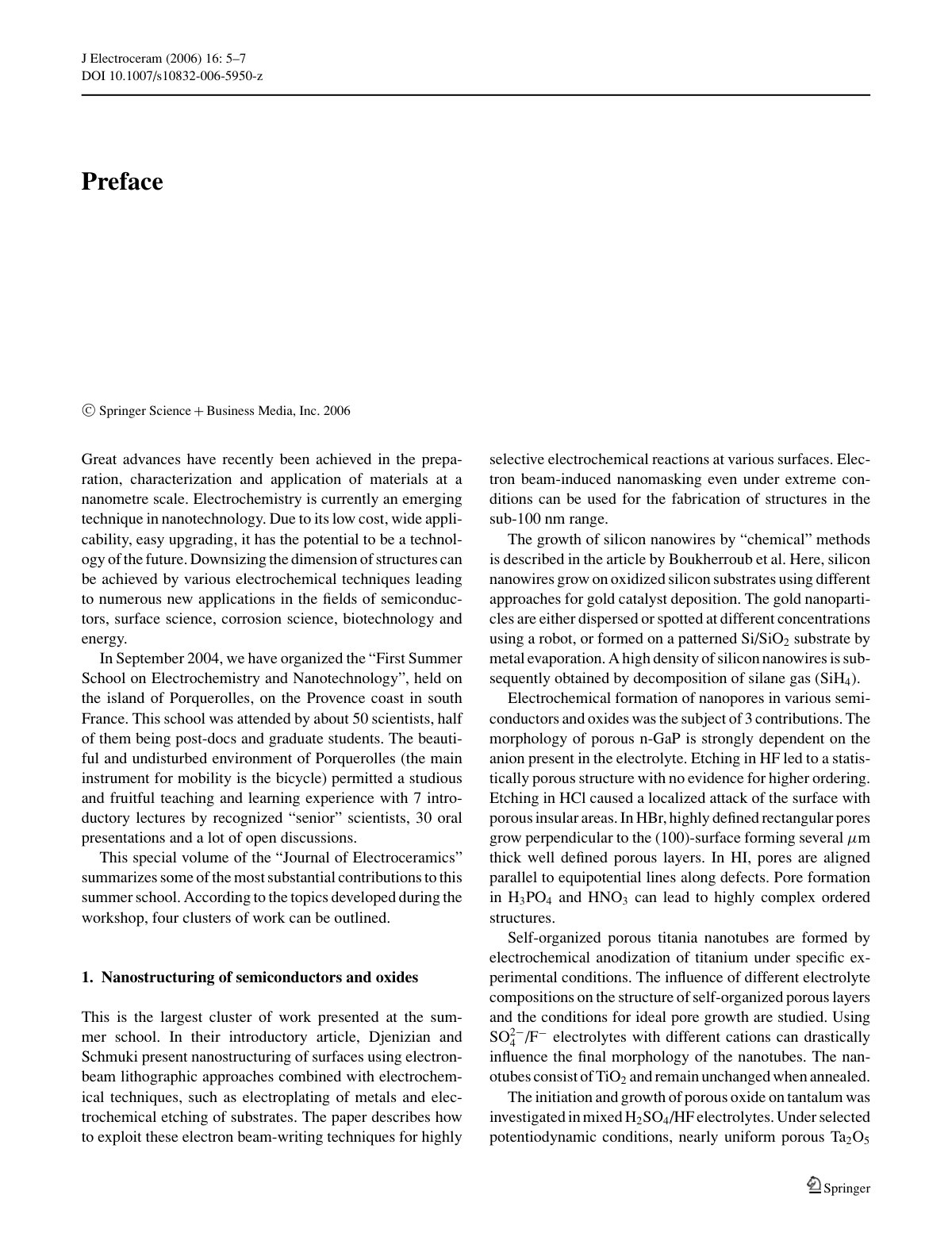 First page of Journal of Electroceramics Preface