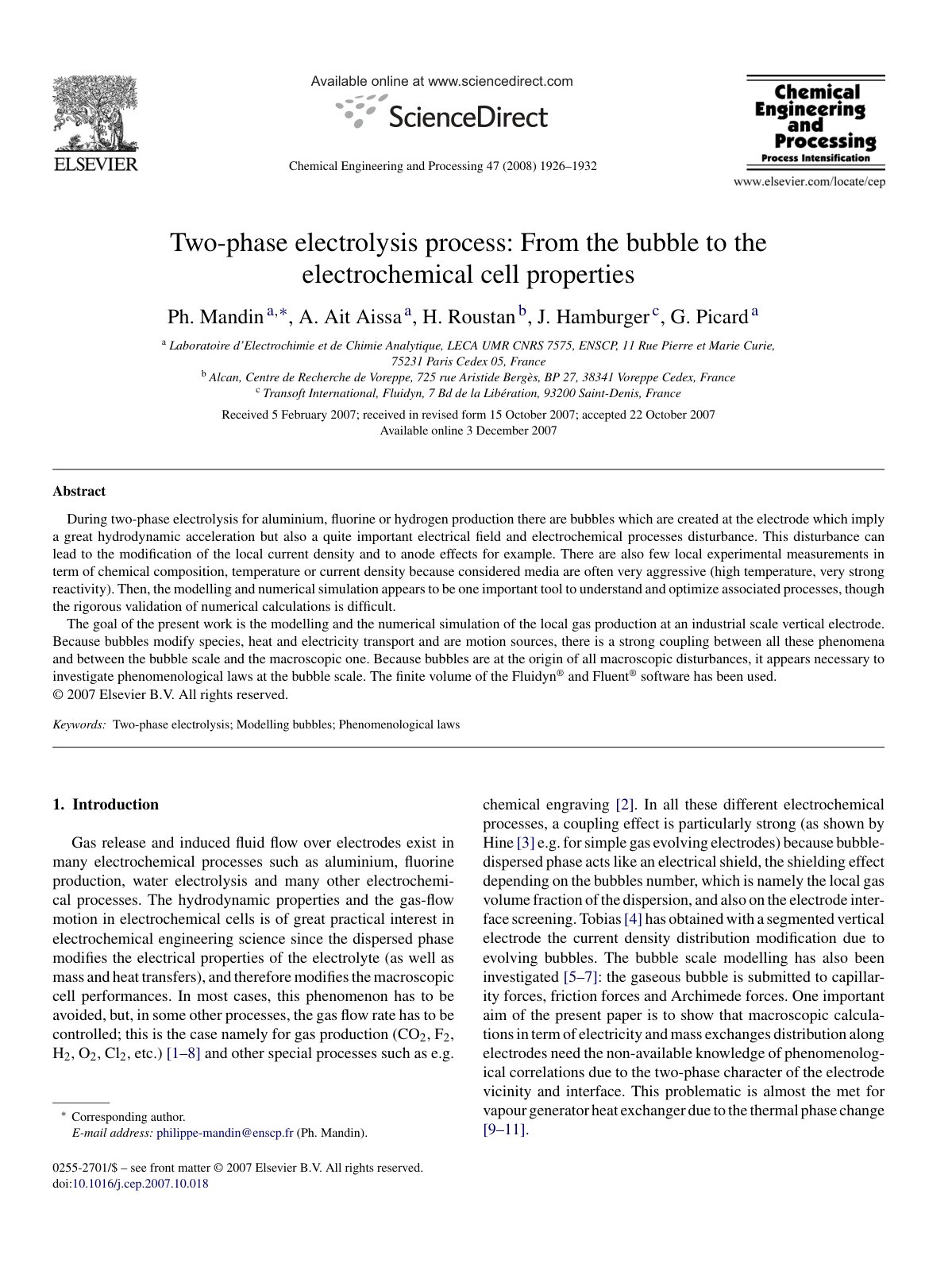 First page of Two phase electrolysis process From the