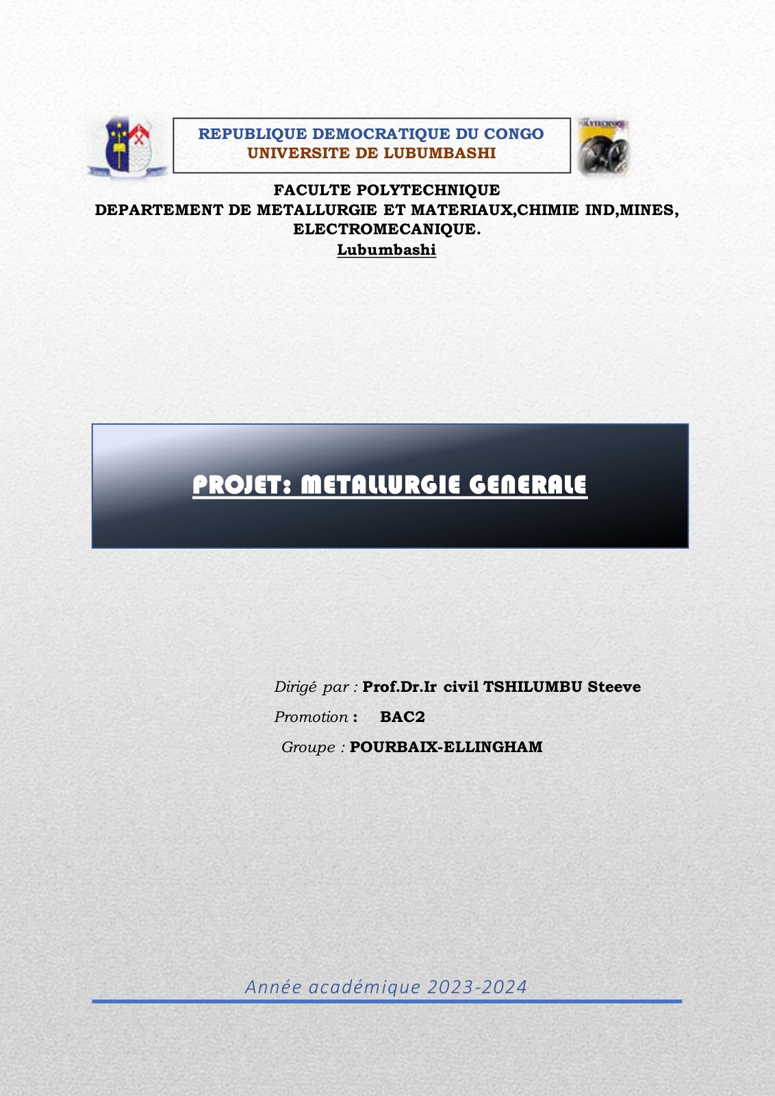 First page of 775134358 PROJET METALLURGIE GENERALE POURBAIX