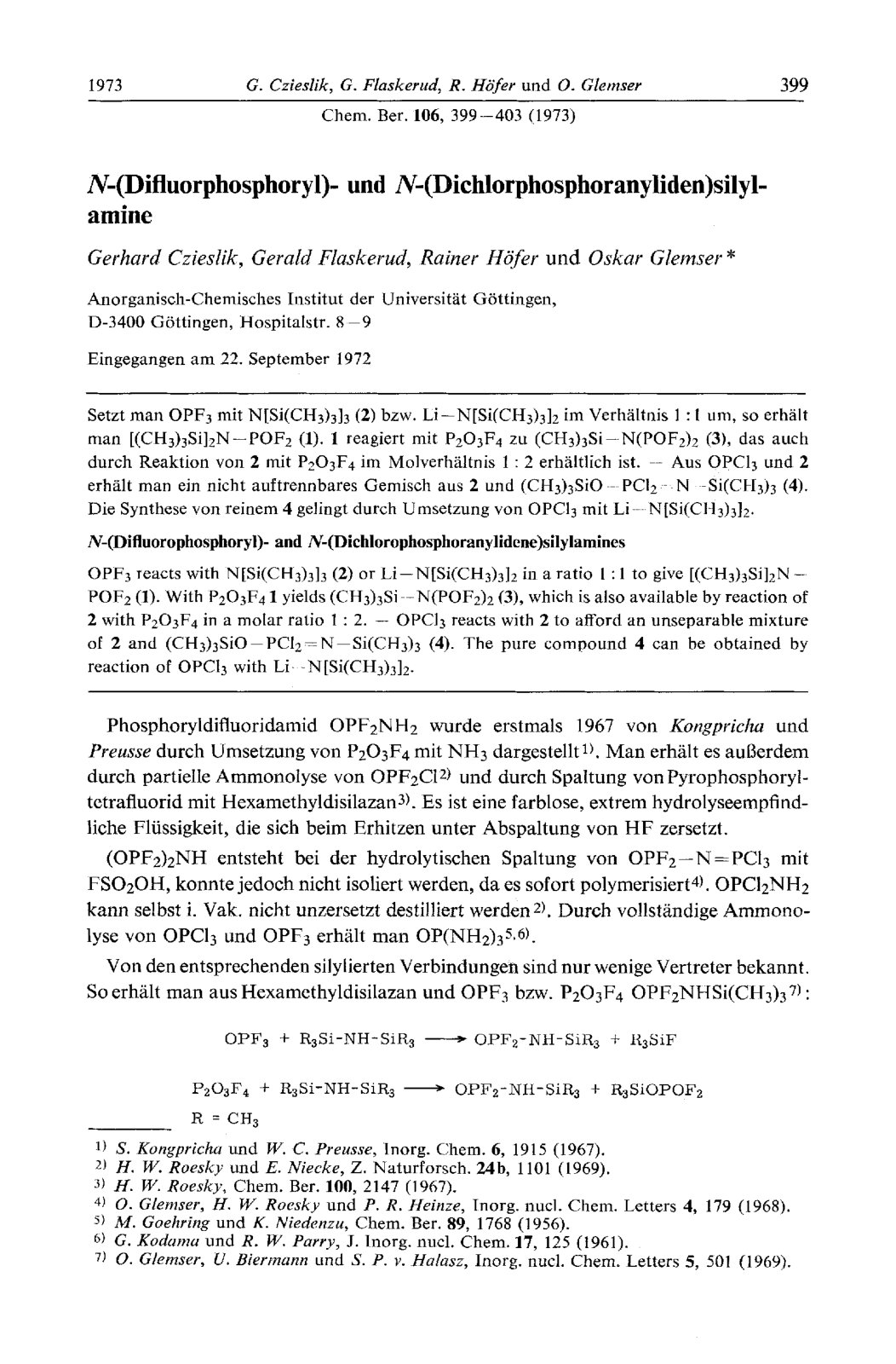 First page of N-(Difluorphosphory1)- und N-(Dichlorphosphorany1iden)silyl-amine