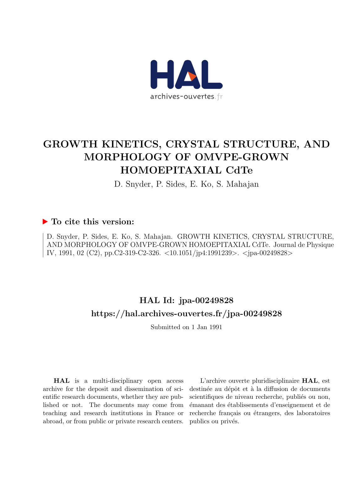 First page of GROWTH KINETICS CRYSTAL STRUCTURE AND MO