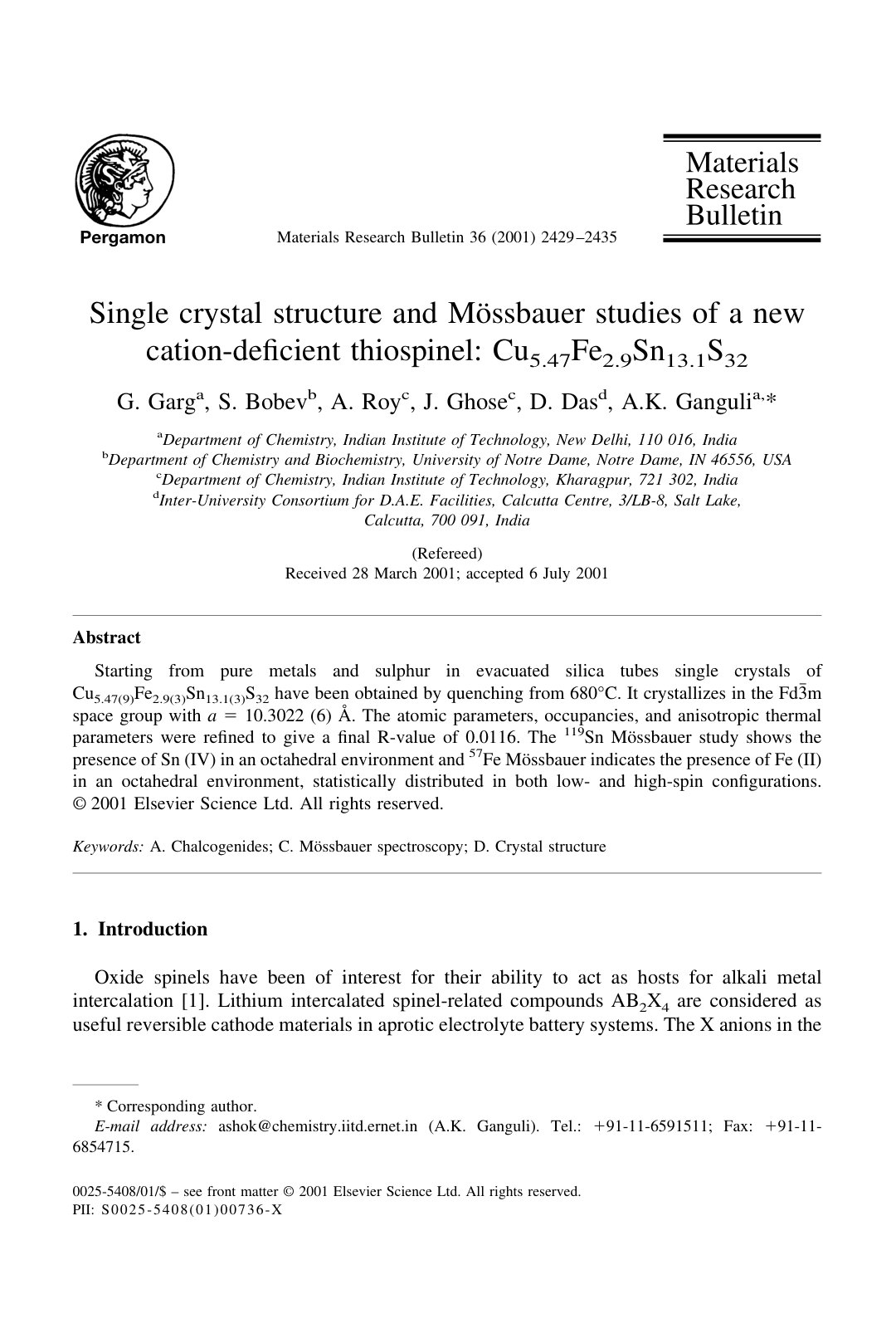 First page of Single crystal structure and Mossbauer s