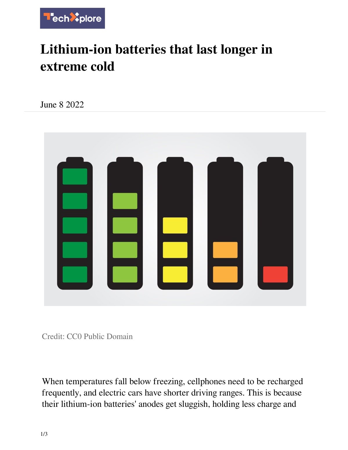 First page of 2022 06 lithium ion batteries longer extreme cold
