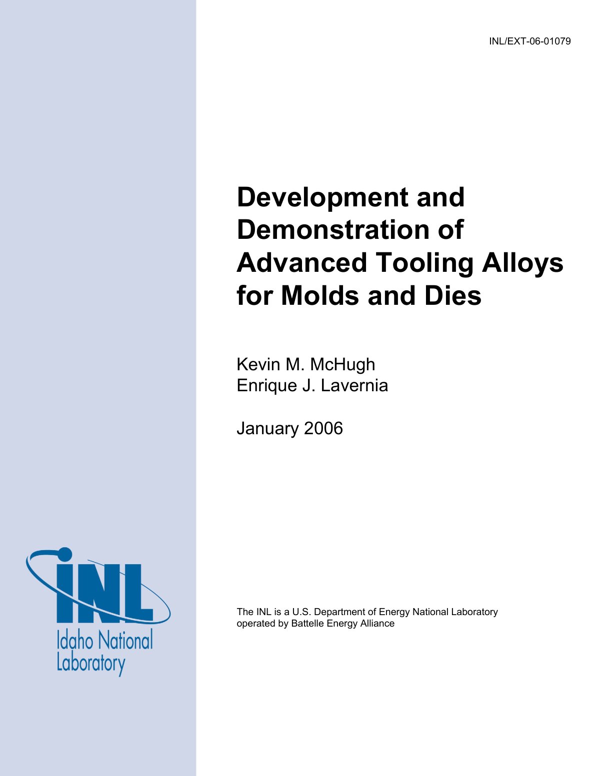 First page of Development and Demonstration of Advanced Tooling Alloys for Molds and Dies