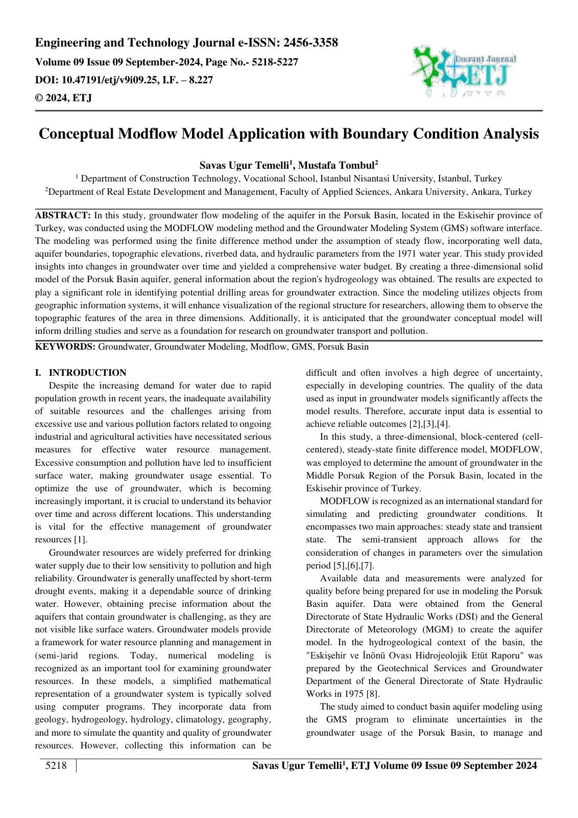 First page of Conceptual Modflow Model Application with Boundary Condition Analysis 
