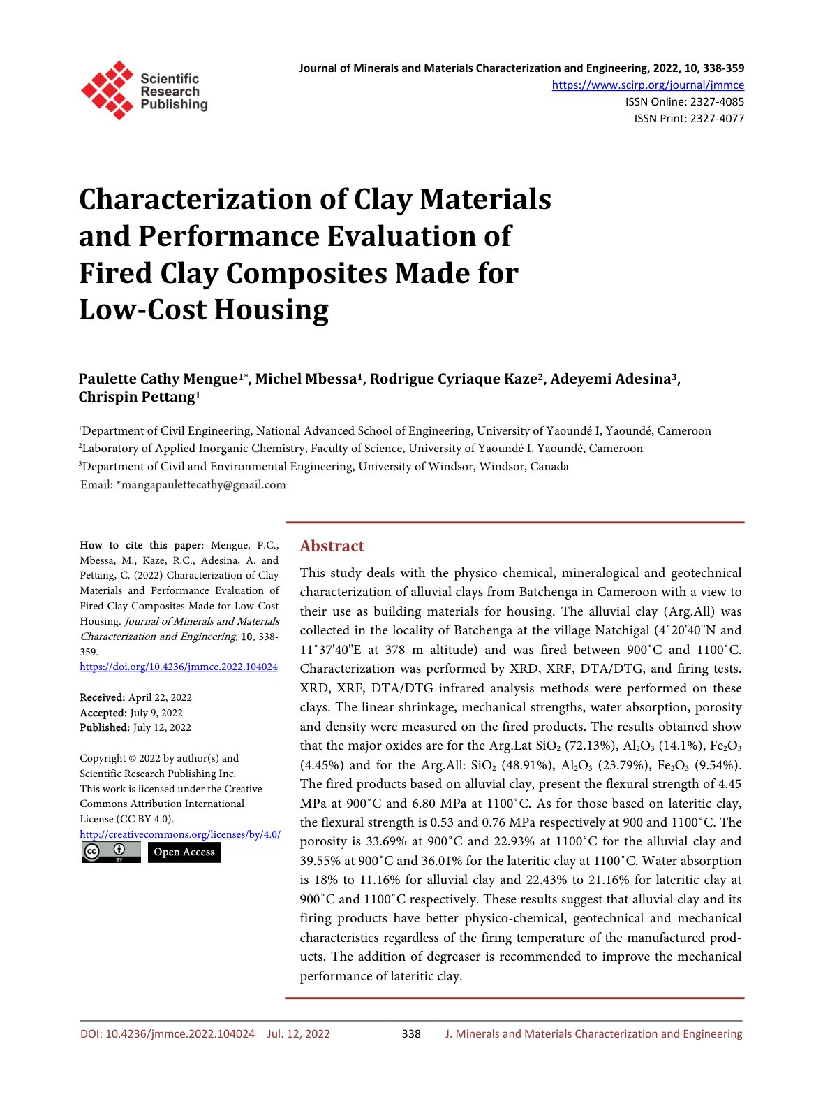 First page of Characterization of Clay Materials and P