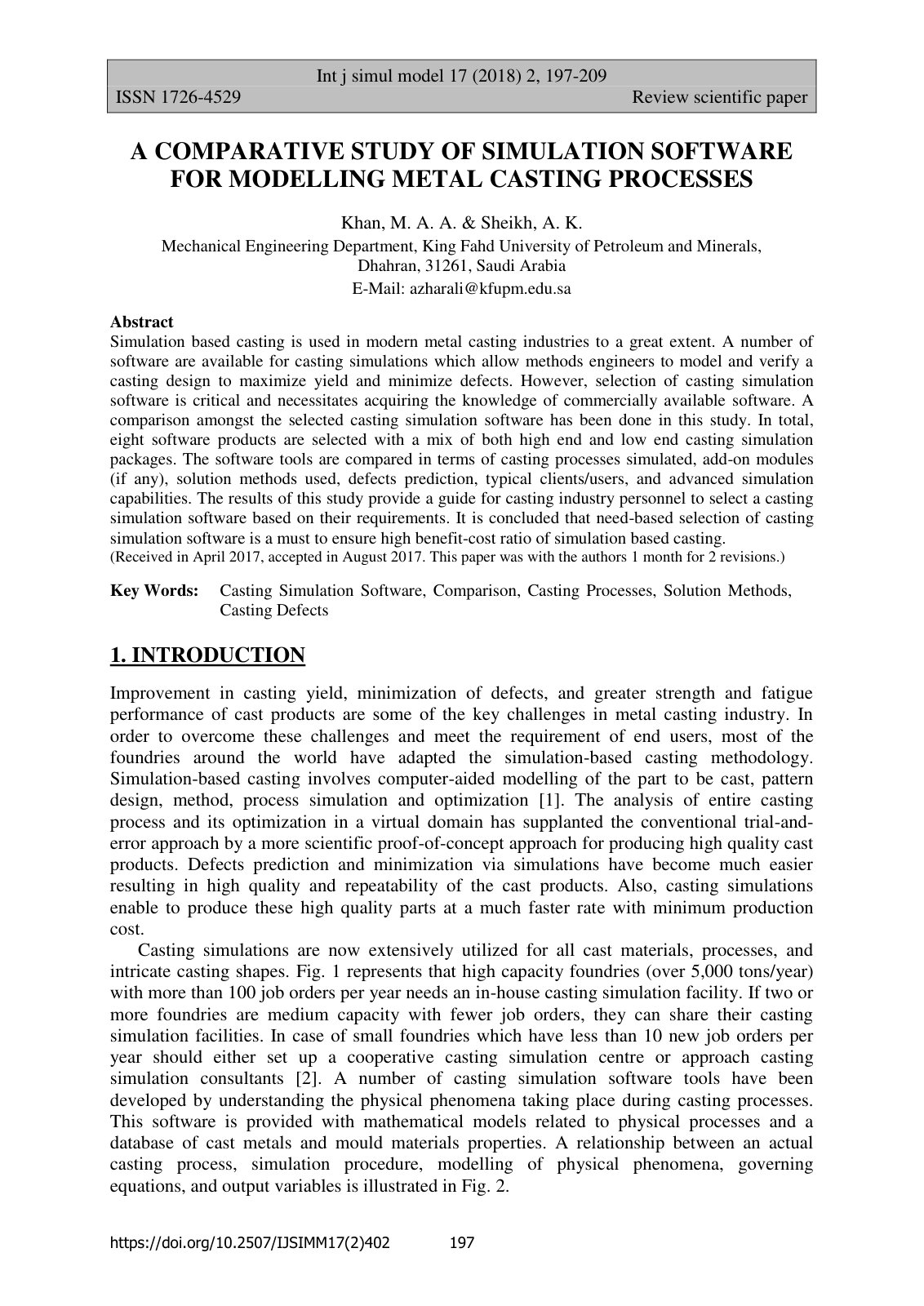 First page of A COMPARATIVE STUDY OF SIMULATION SOFTWARE FOR MODELLING METAL CASTING PROCESSES