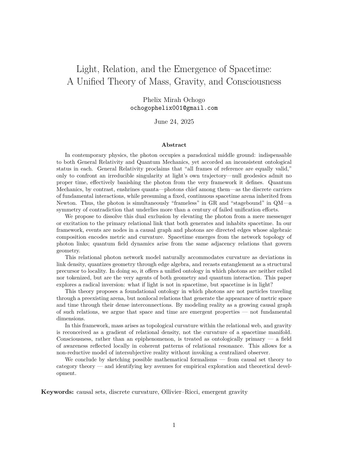 First page of Light Relation and the Emergence of Spac