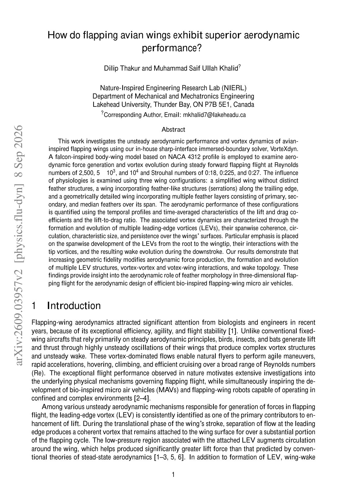First page of 2026 Thakur Flapping Avian Wing Aerodynamics