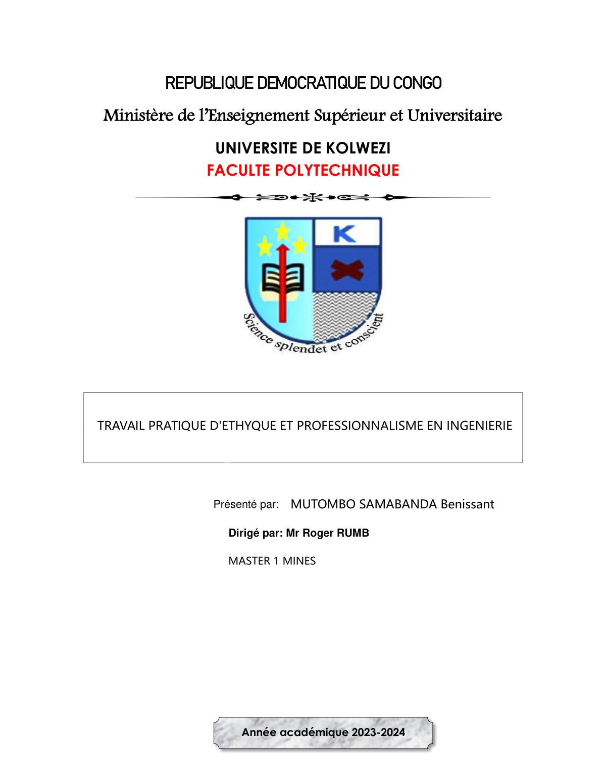 First page of TP 2 Mutombo Samabanda Bénissant
