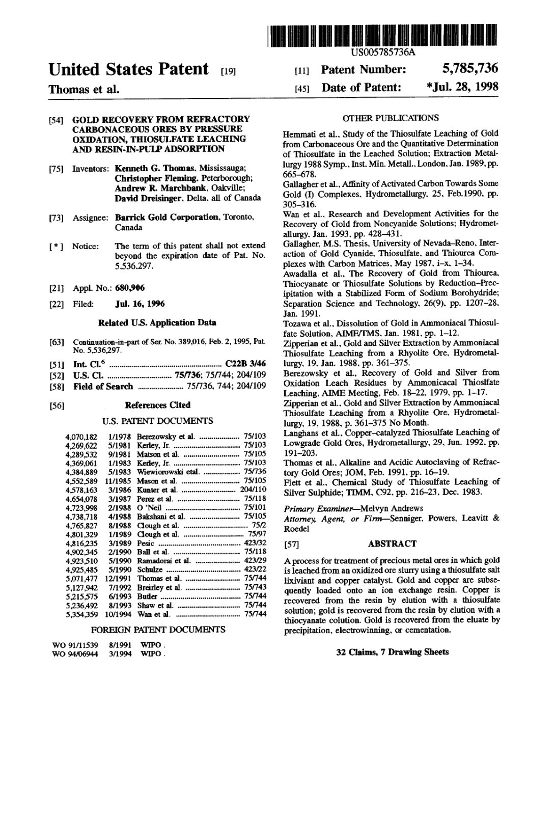 First page of Gold and silver extraction by ammoniacal