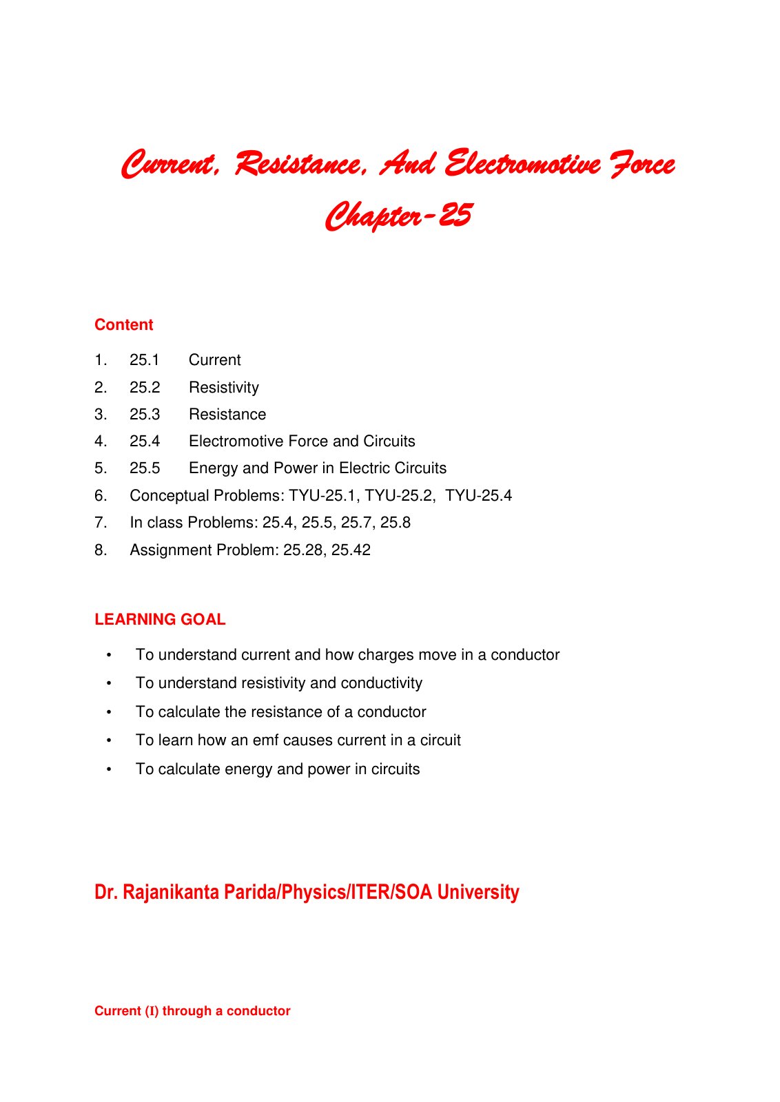 First page of Current, Resistance, And Electromotive Force