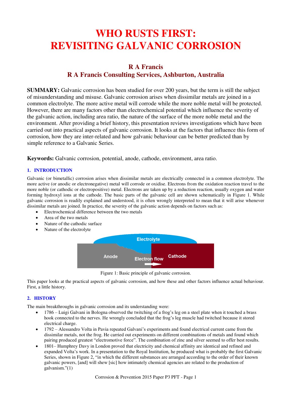 First page of WHO RUSTS FIRST: REVISITING GALVANIC CORROSION