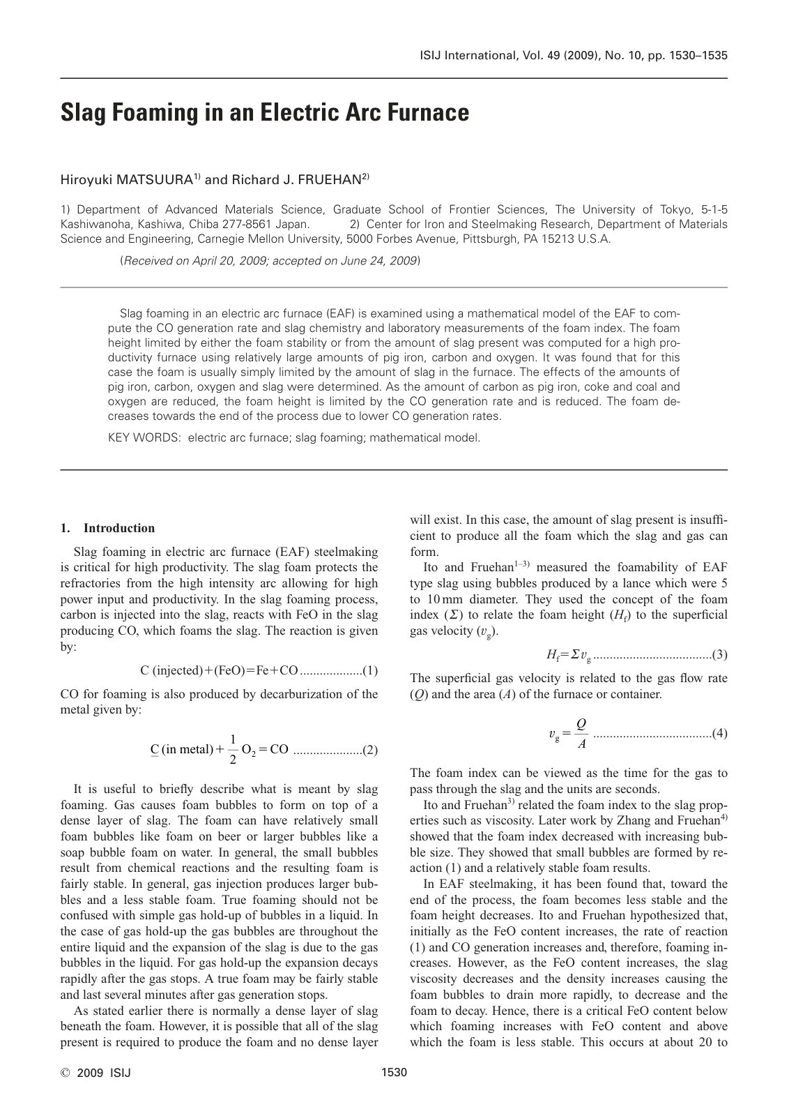 First page of Slag foaming in electric arc furnace (EAF) steelmaking