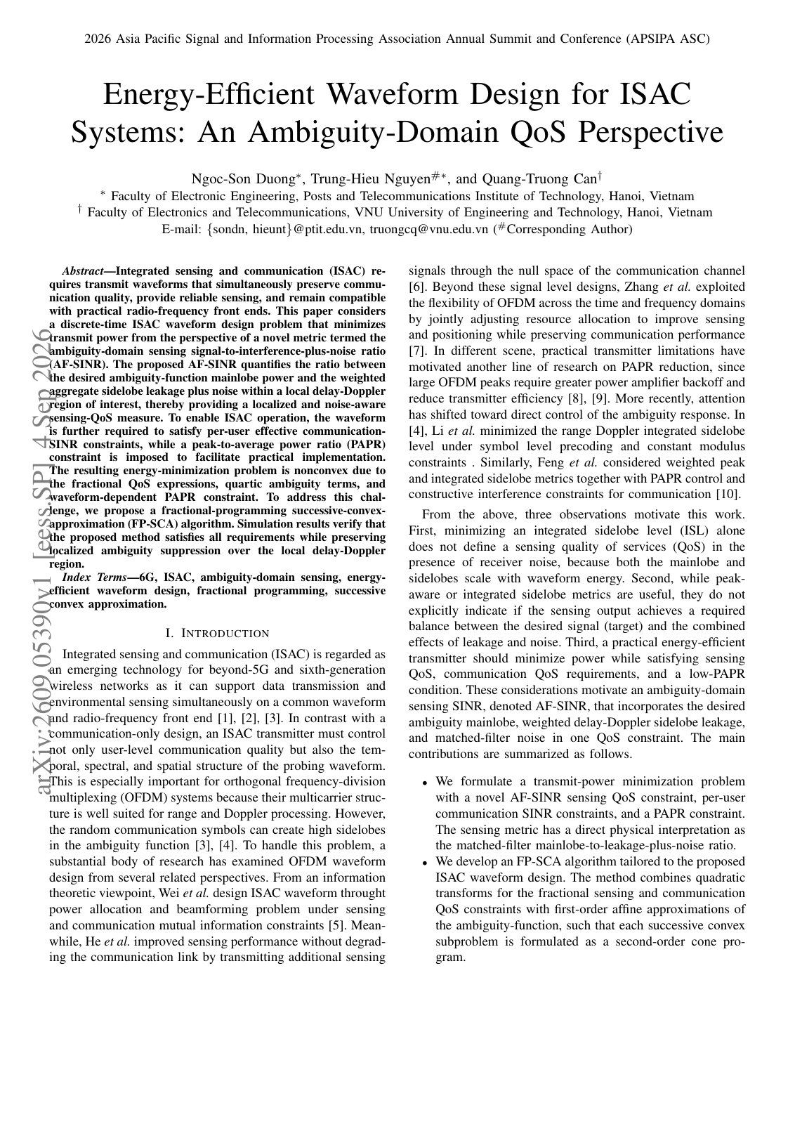 First page of 2026 Duong Energy Efficient ISAC Waveform Design