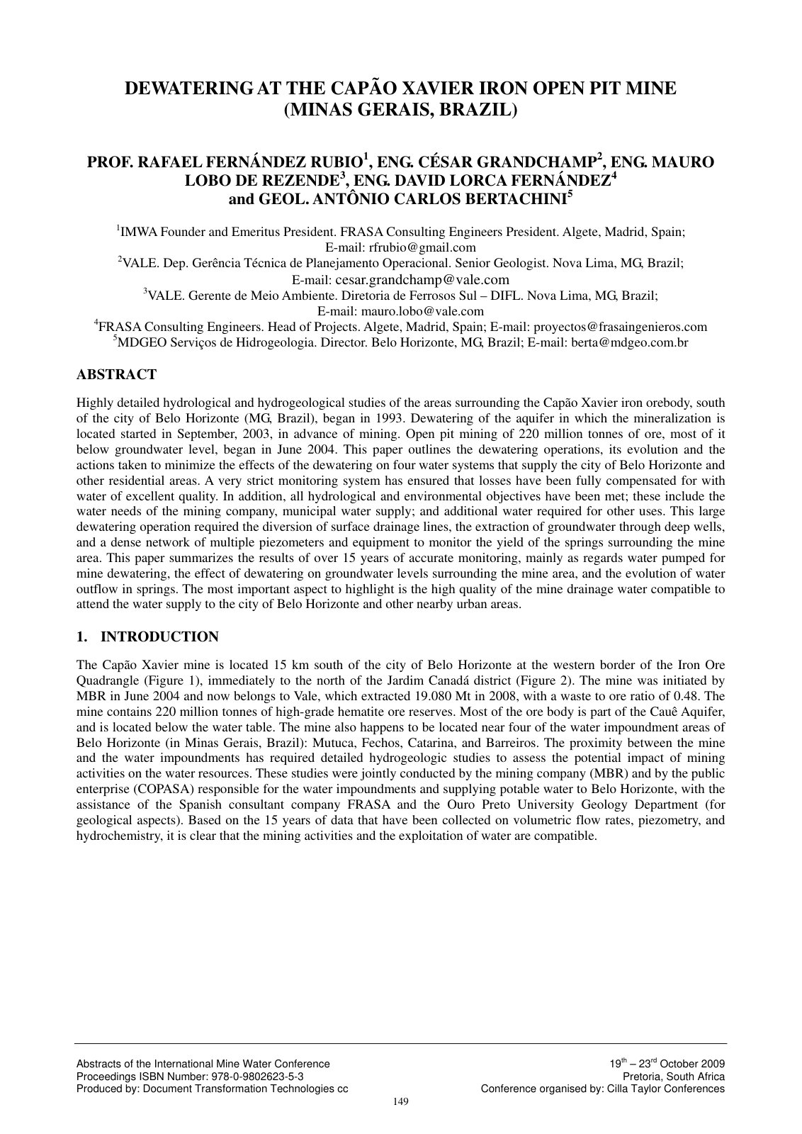First page of Dewatering at the Capao Xavier Iron Open