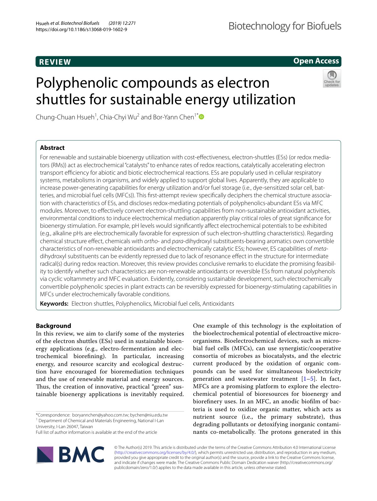 First page of Polyphenolic compounds as electron shuttles for sustainable energy utilization