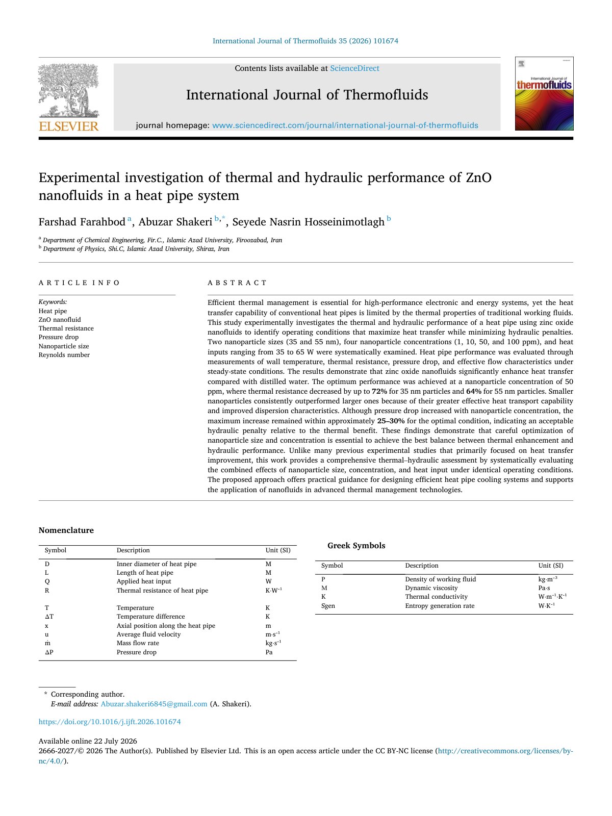 First page of Experimental investigation of thermal and hydraulic  2026 International Jour