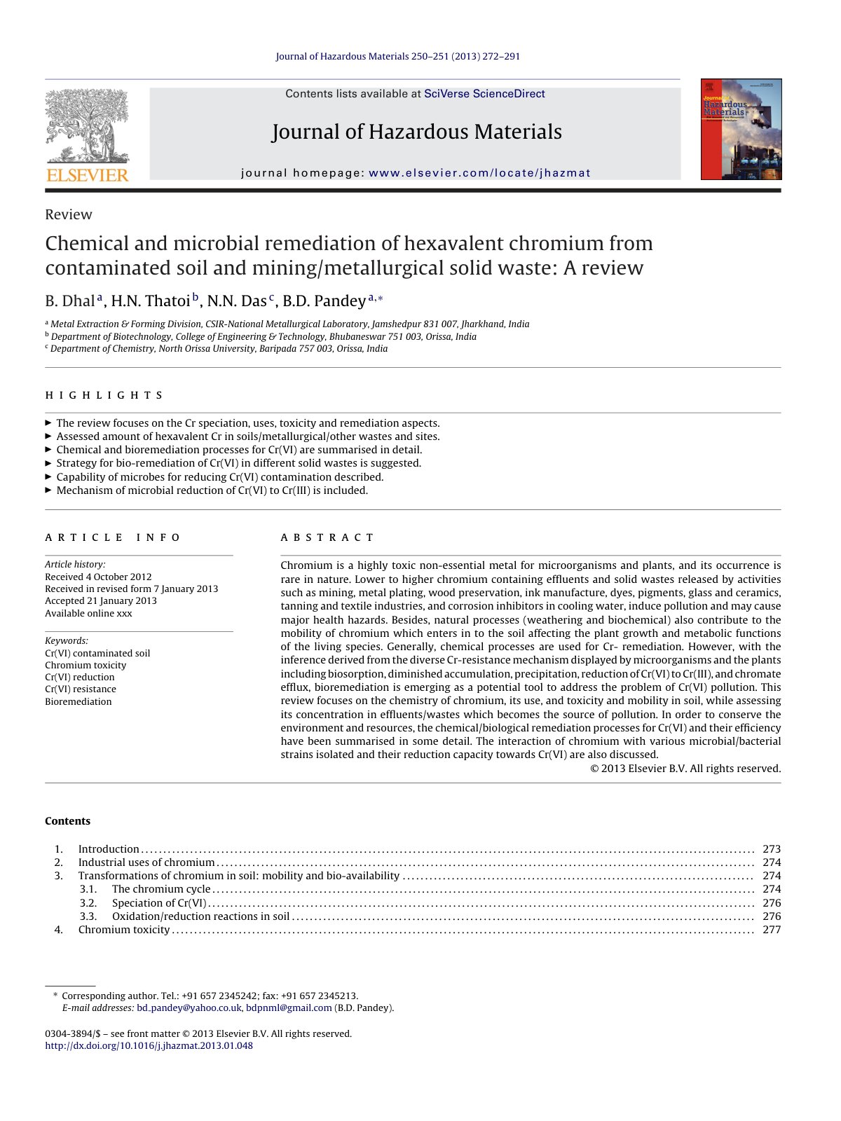First page of Chemical and microbial remediation of he