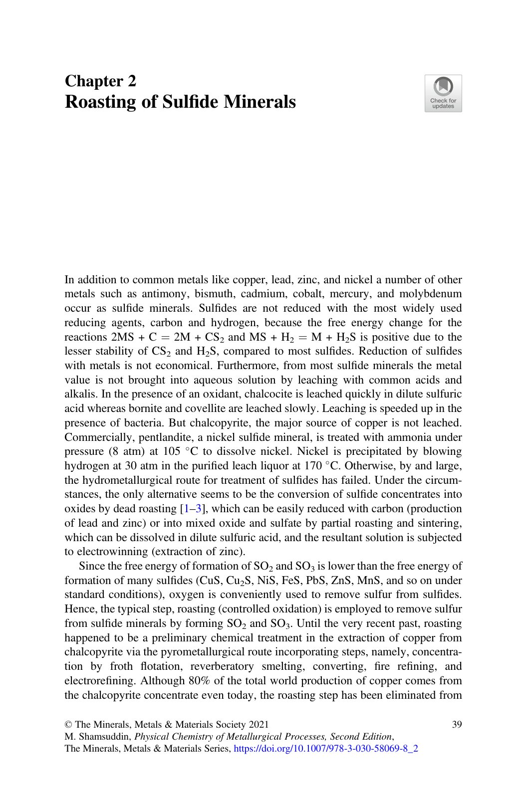 First page of Roasting of Sulfide Minerals