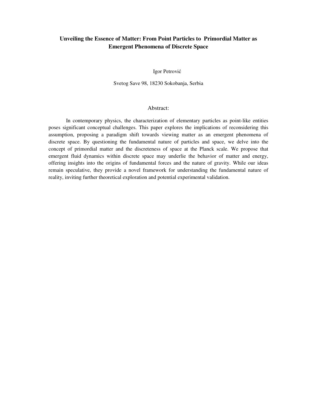 First page of Unveiling the Essence of Matter From Poi
