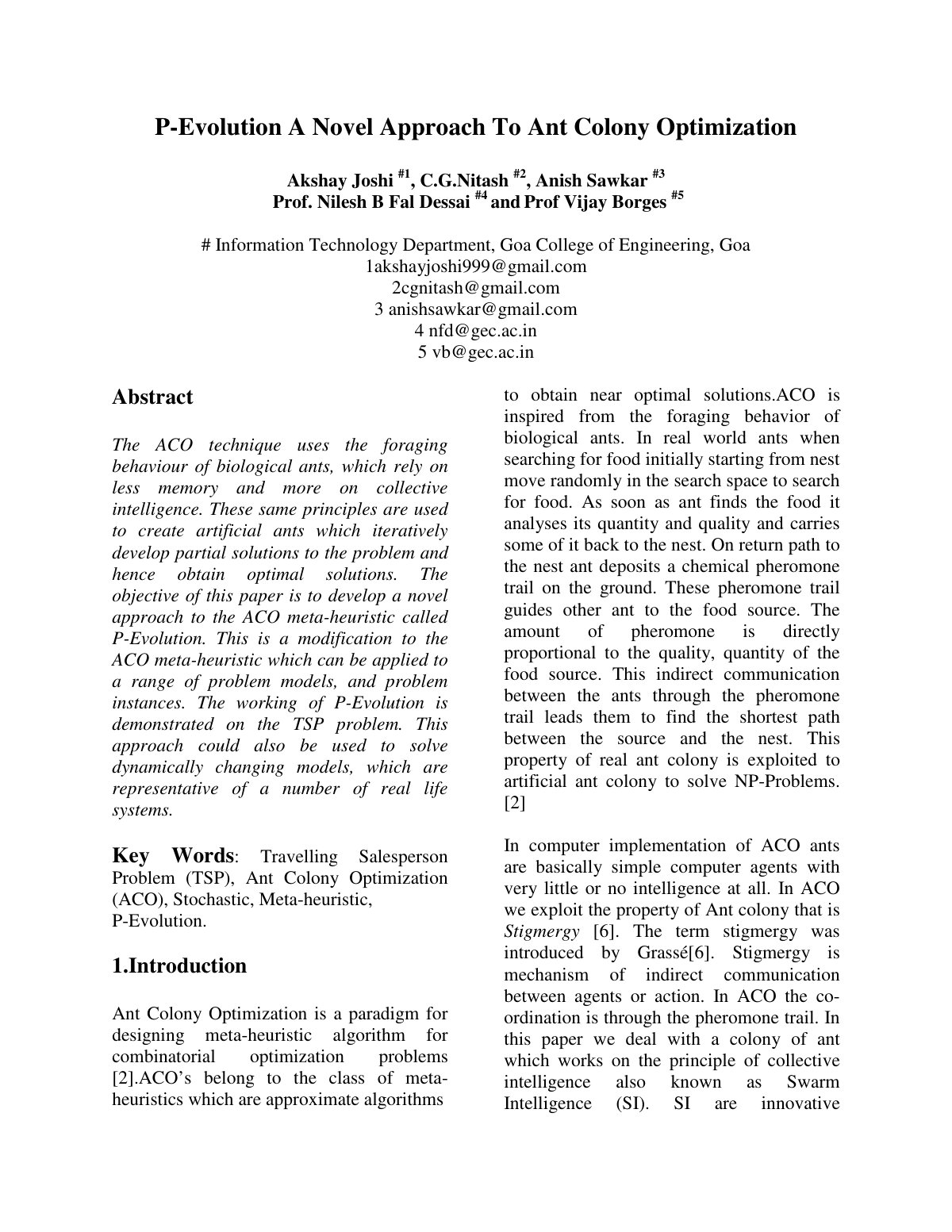 First page of P Evolution A Novel Approach To Ant Colo