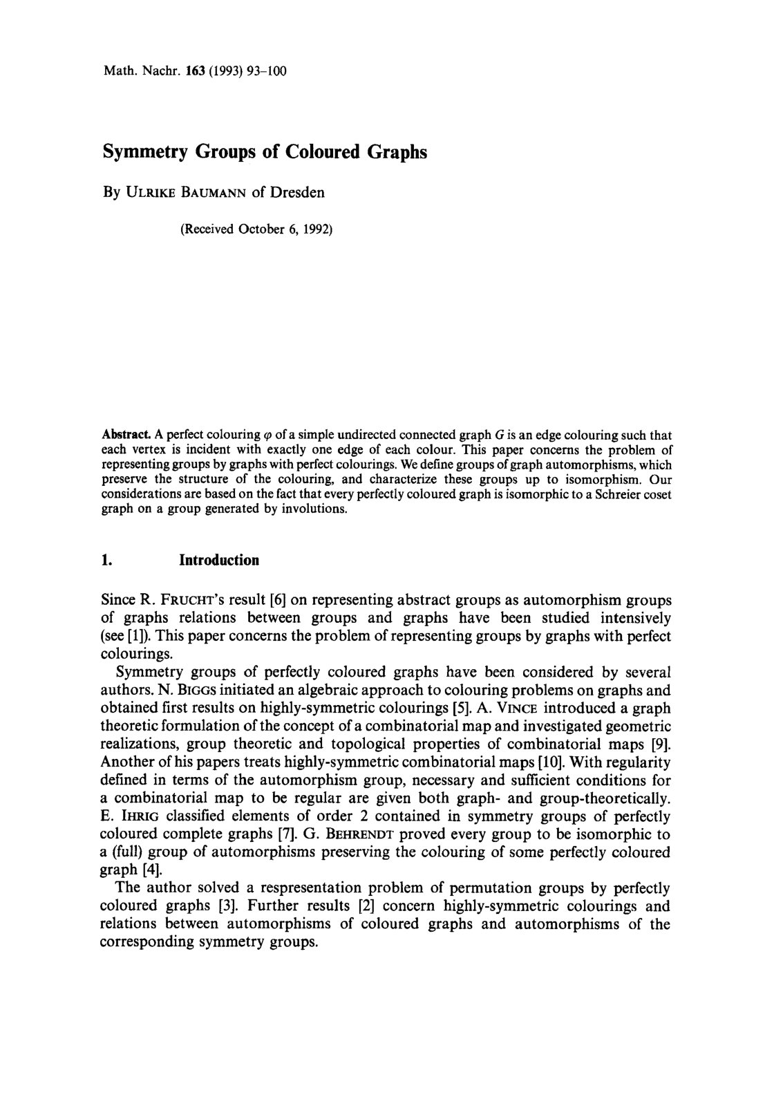 First page of Symmetry Groups of Coloured Graphs