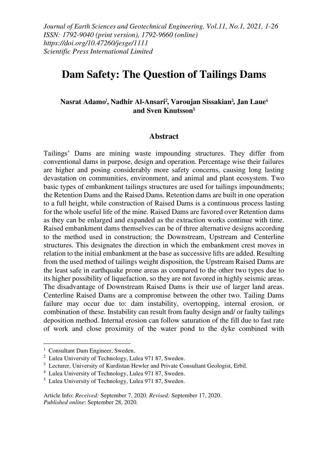 First page of Dam Safety The Question of Tailings Dams