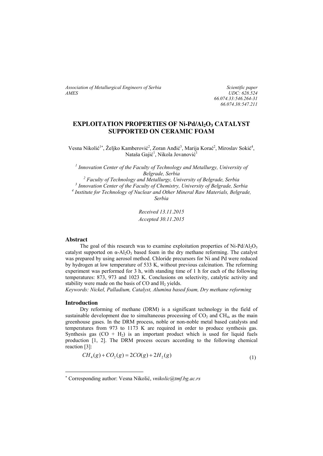 First page of Exploitation Properties of Ni Pd Al2O3 C