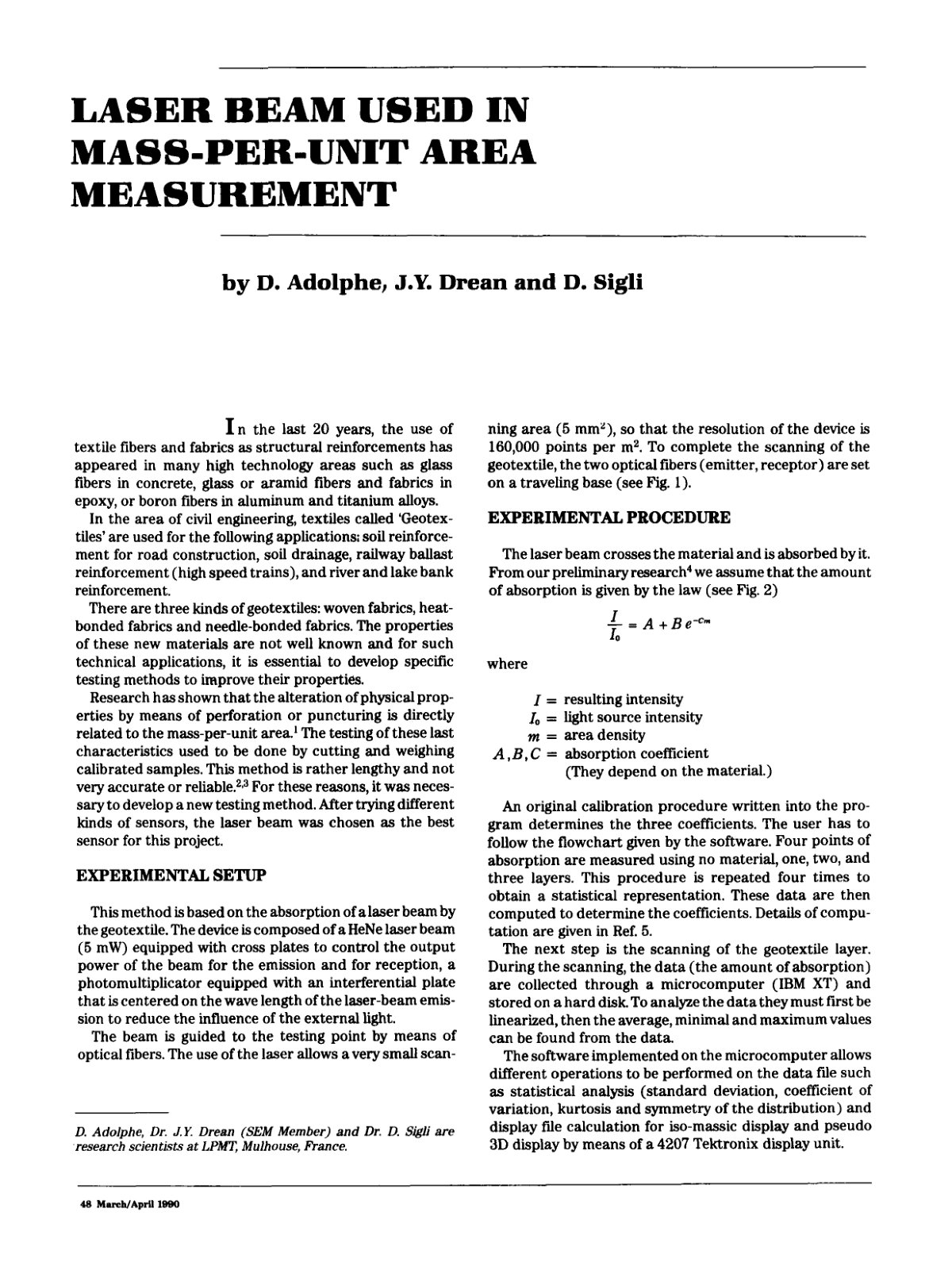 First page of Laser Beam Used in Mass Per Unit Area Me
