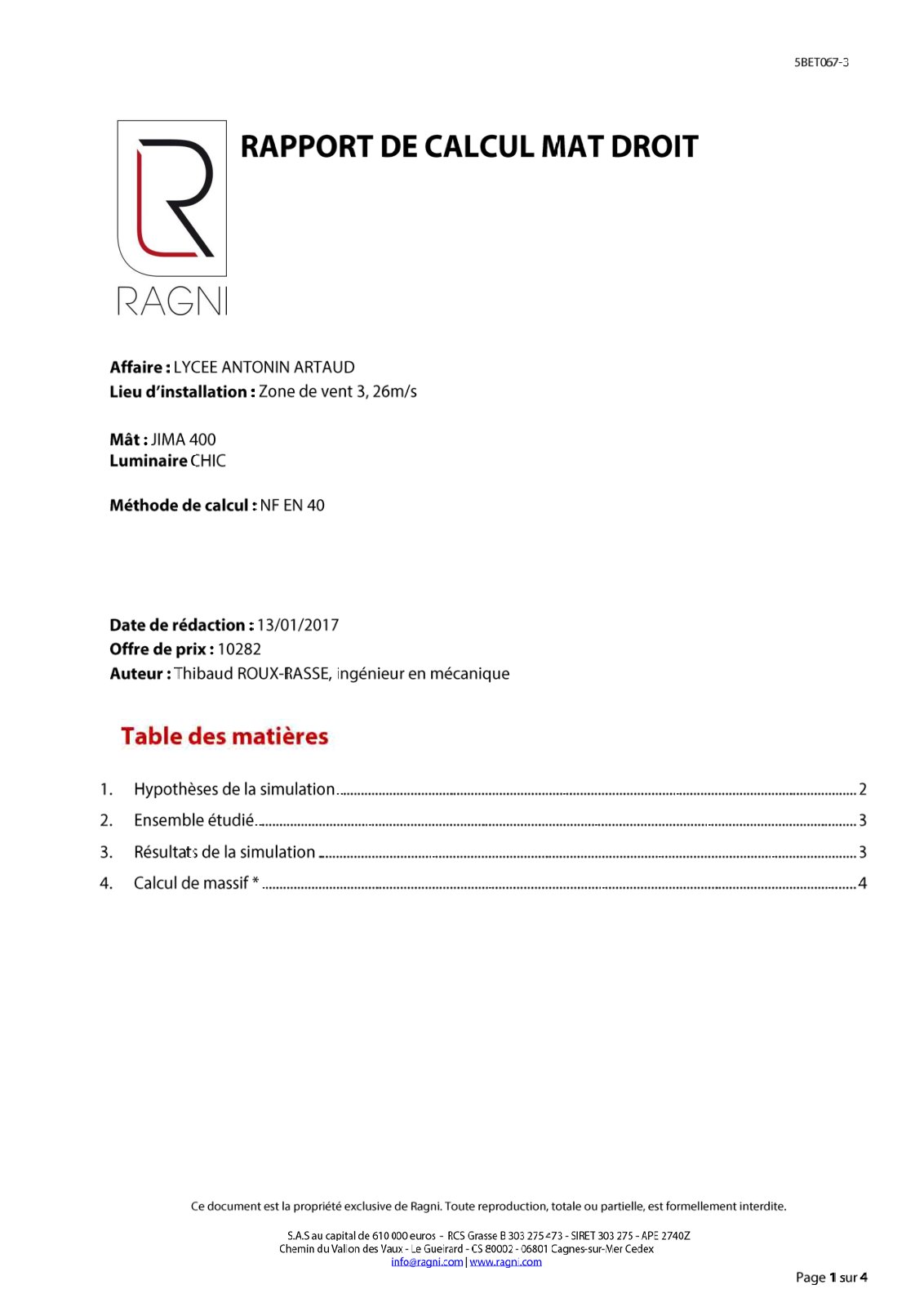 First page of RAPPORT DE CALCUL MAT DROIT