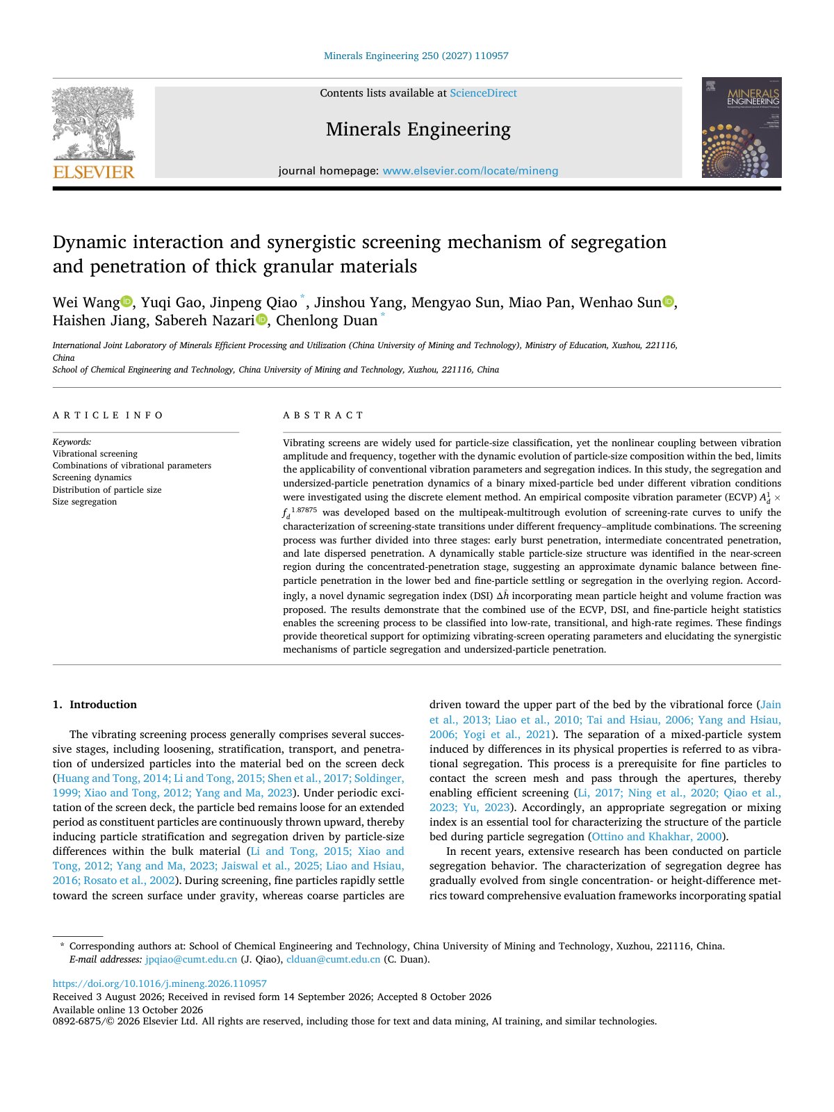 First page of Dynamic interaction and synergistic screening mechanism of s 2027 Minerals E