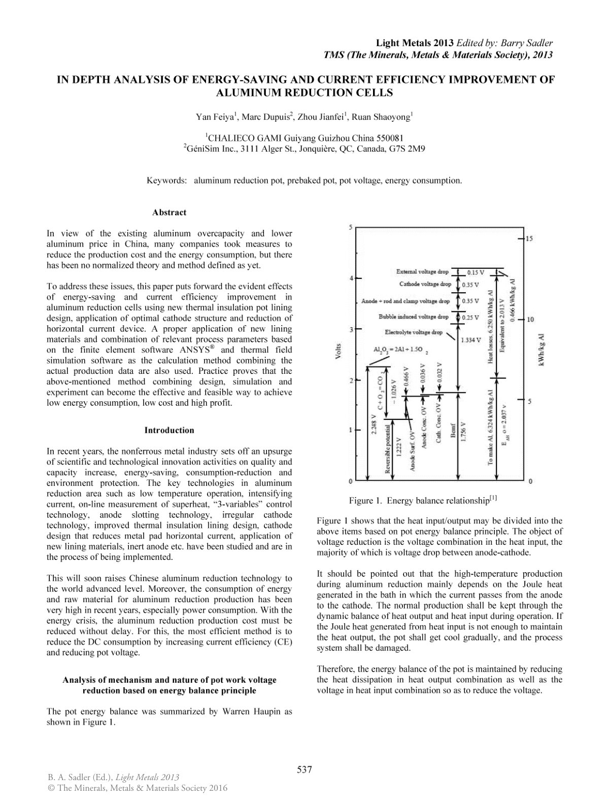 First page of IN DEPTH ANALYSIS OF ENERGY-SAVING AND CURRENT EFFICIENCY IMPROVEMENT OF ALUMINUM REDUCTION CELLS