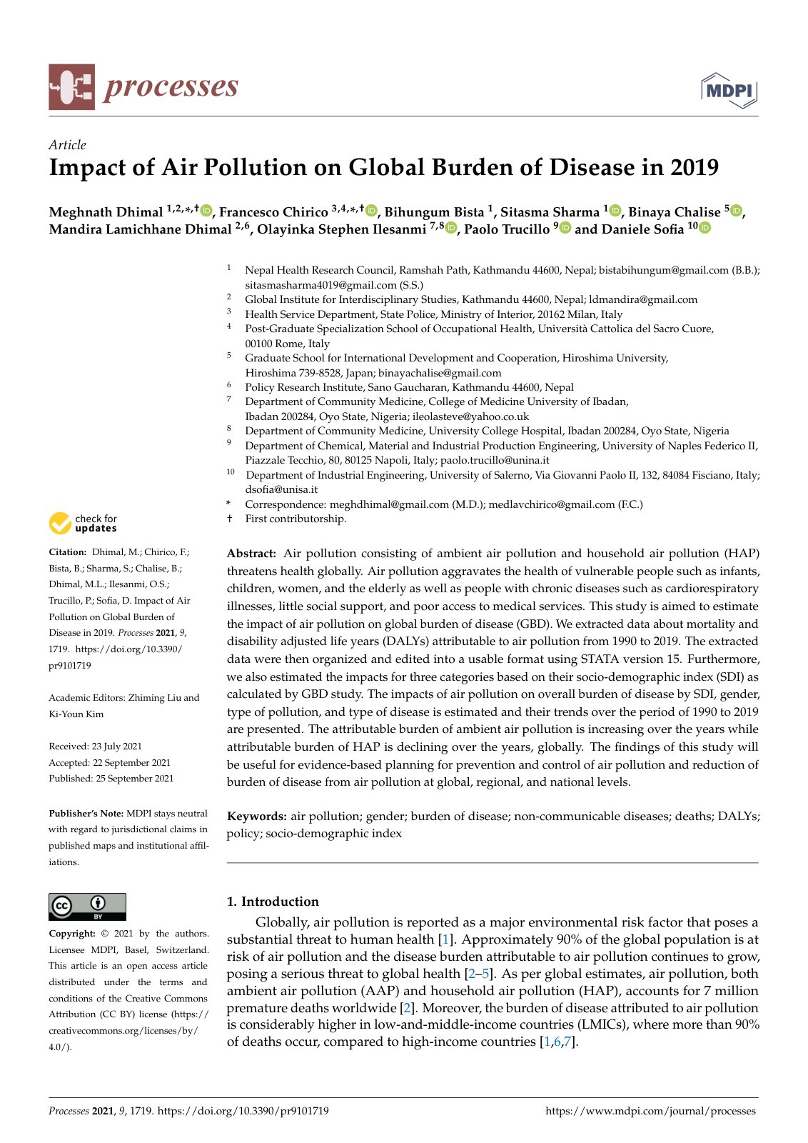 First page of Impact of Air Pollution on Global Burden