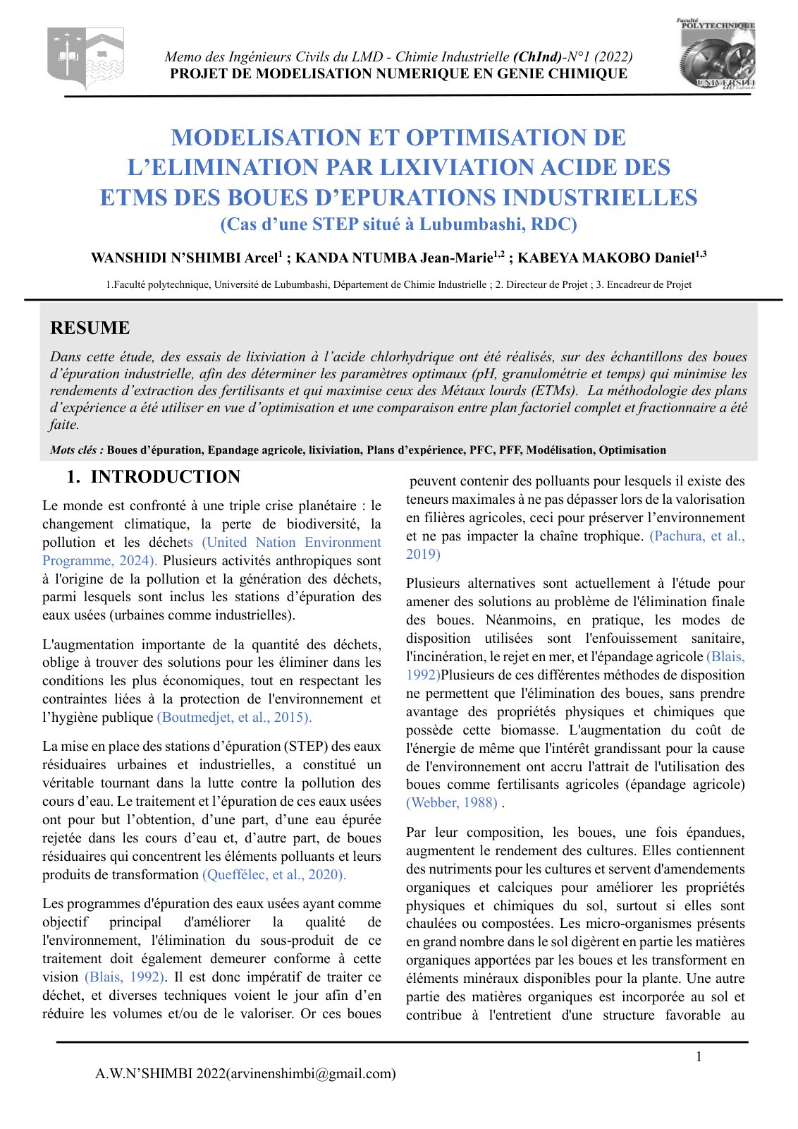 First page of MODELISATION ET OPTIMISATION DE L ELIMIN