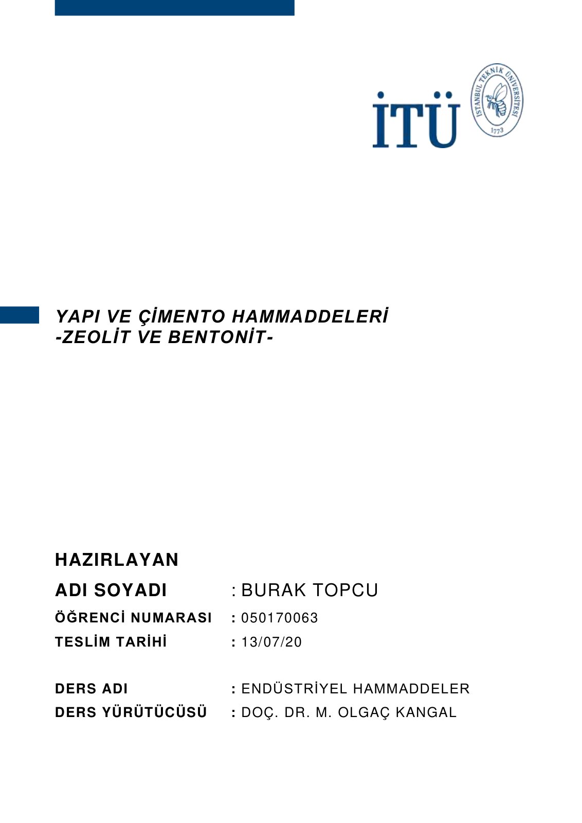 First page of Yapi ve Cimento Hammaddeleri Zeolit ve B