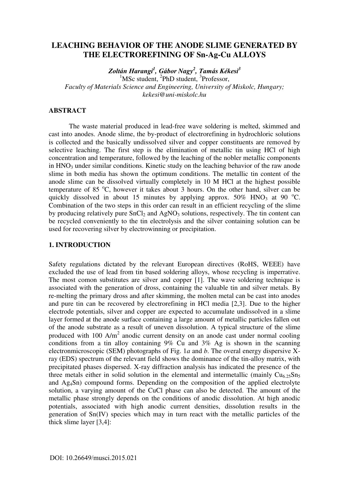 First page of Leaching behavior of the anode slime gen