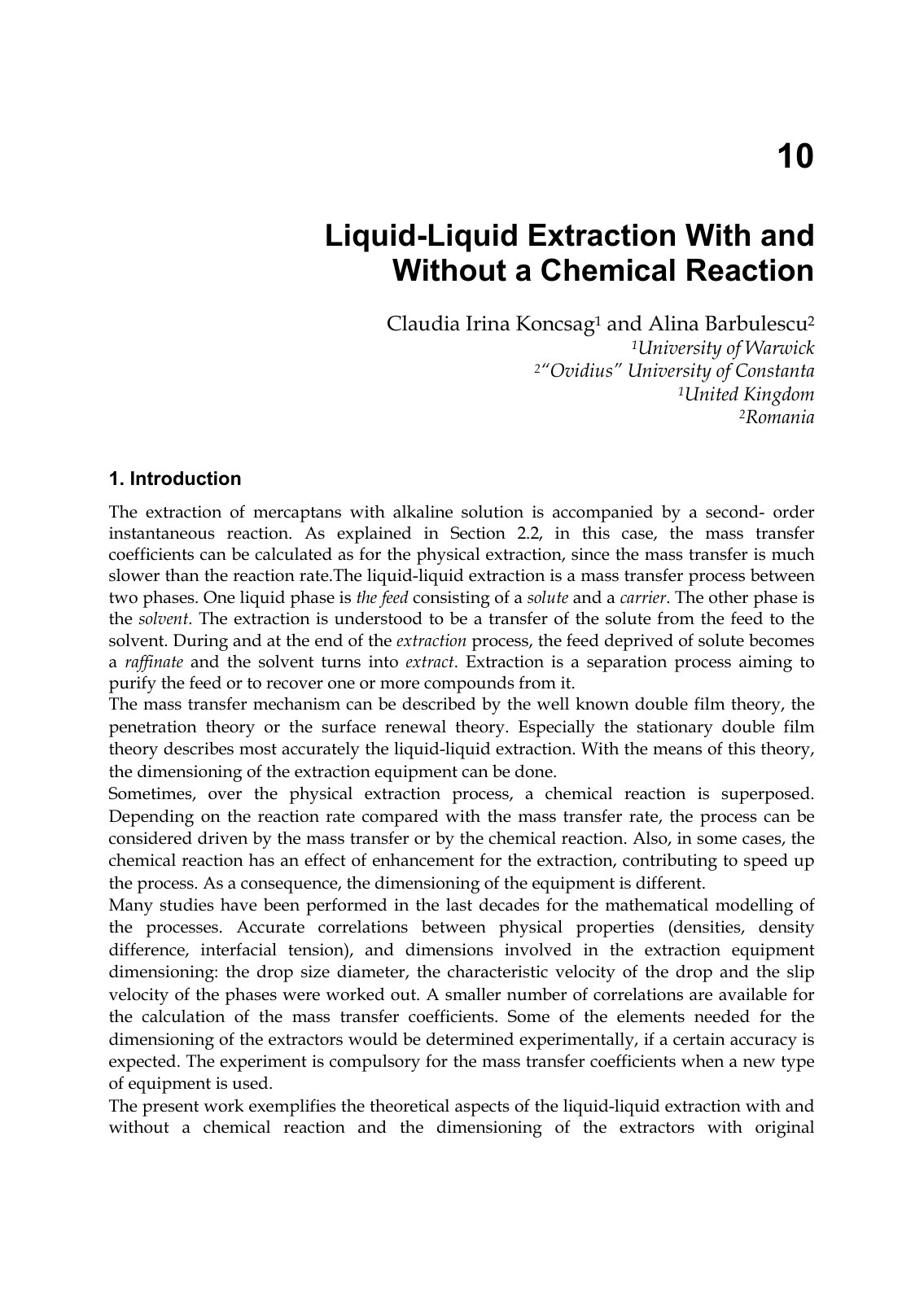 First page of Liquid Liquid Extraction with and withou