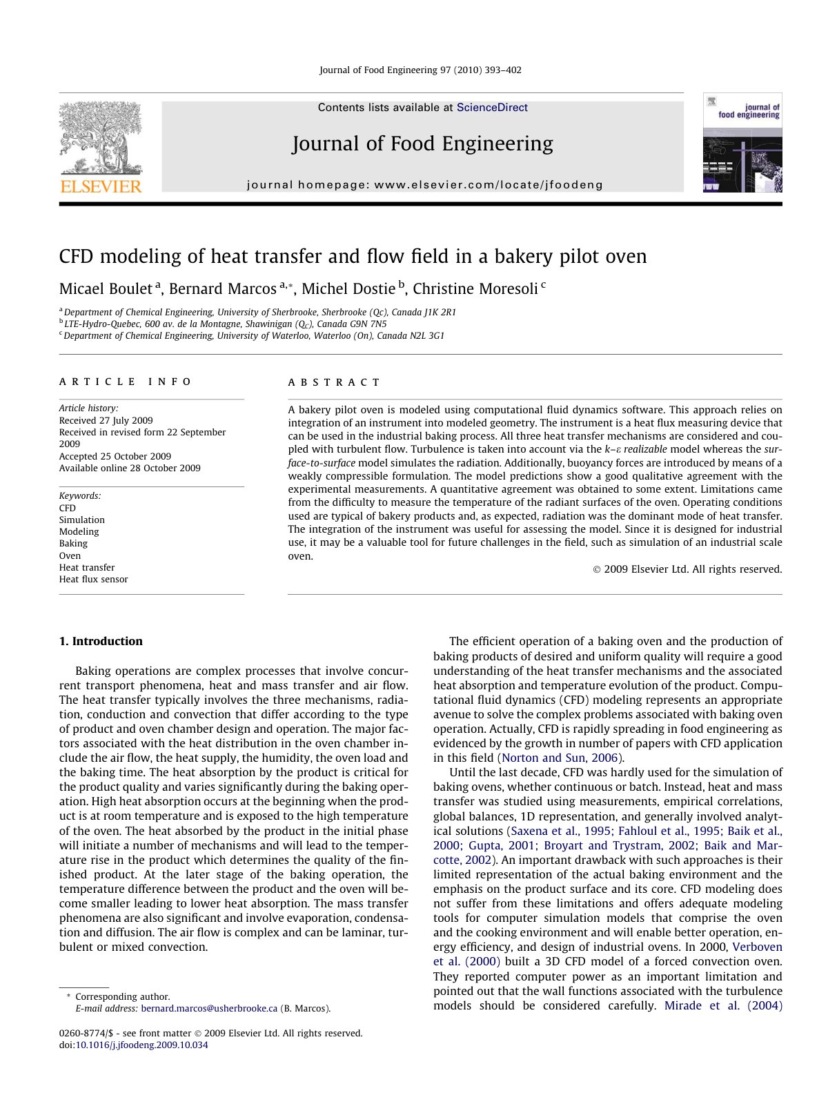 First page of CFD modeling of heat transfer and flow f