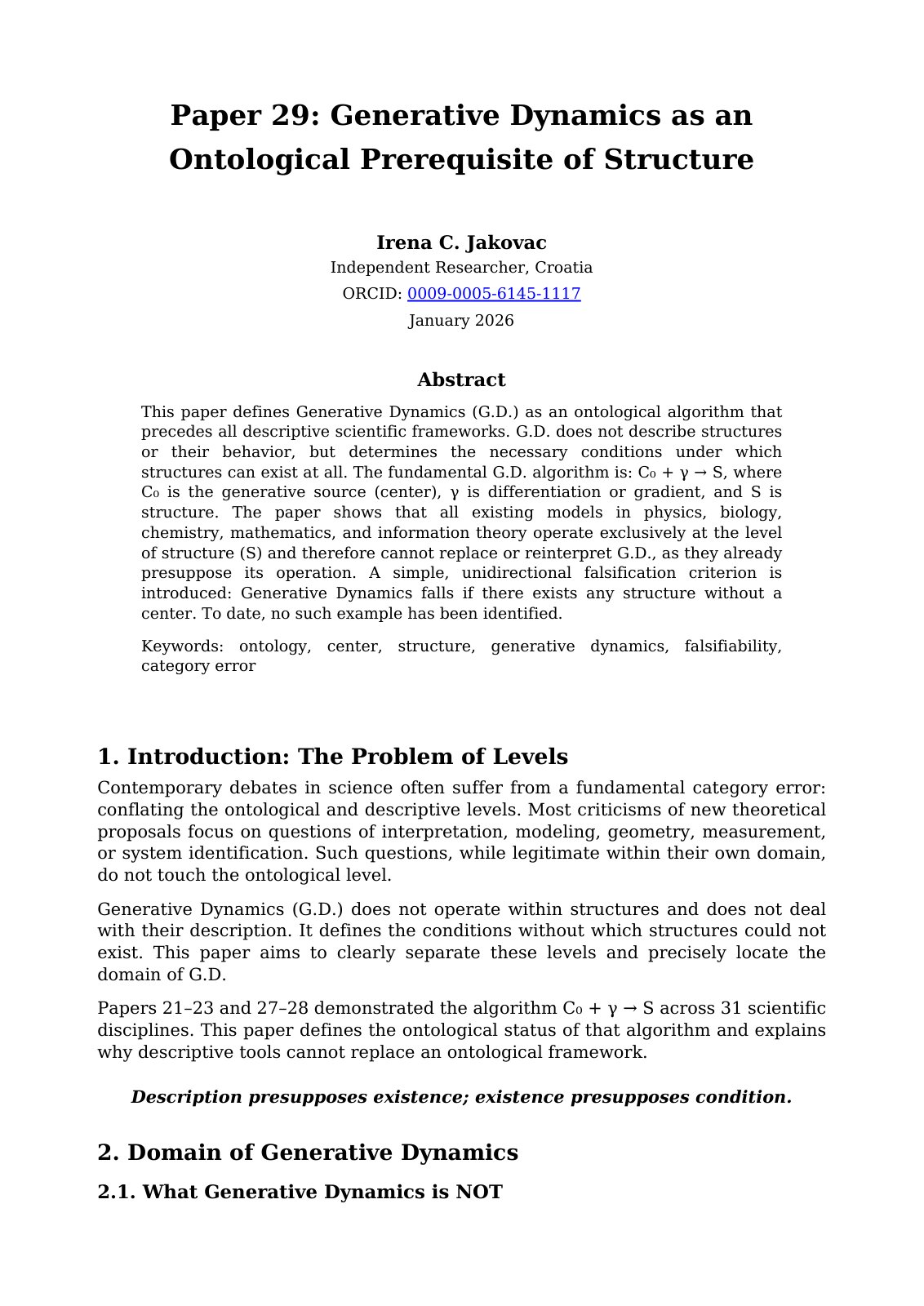 First page of Paper 29 Generative Dynamics as an Ontol